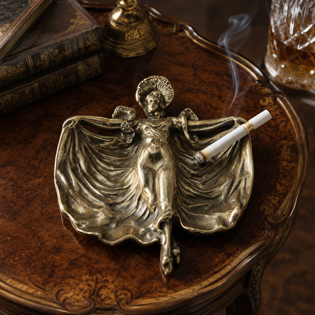 Antique Solid Brass Art Nouveau Elegant Lady Ashtray Decorative Collectible