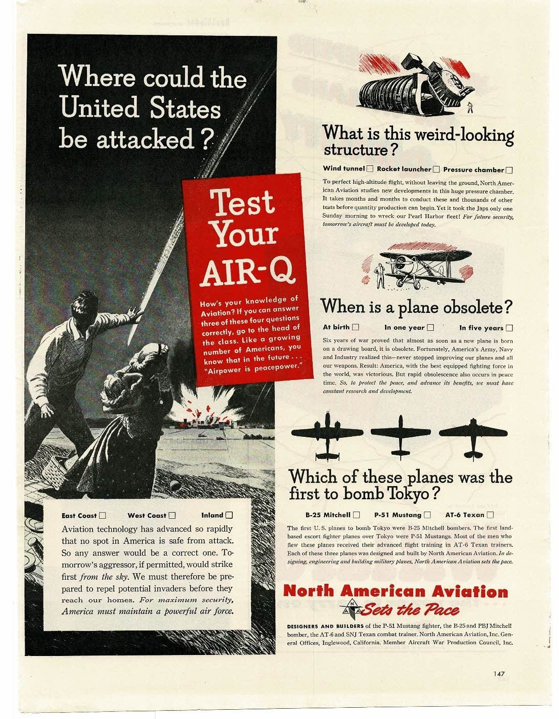 1945 North American Aviation Test your AIR-Q WWII Print Ad