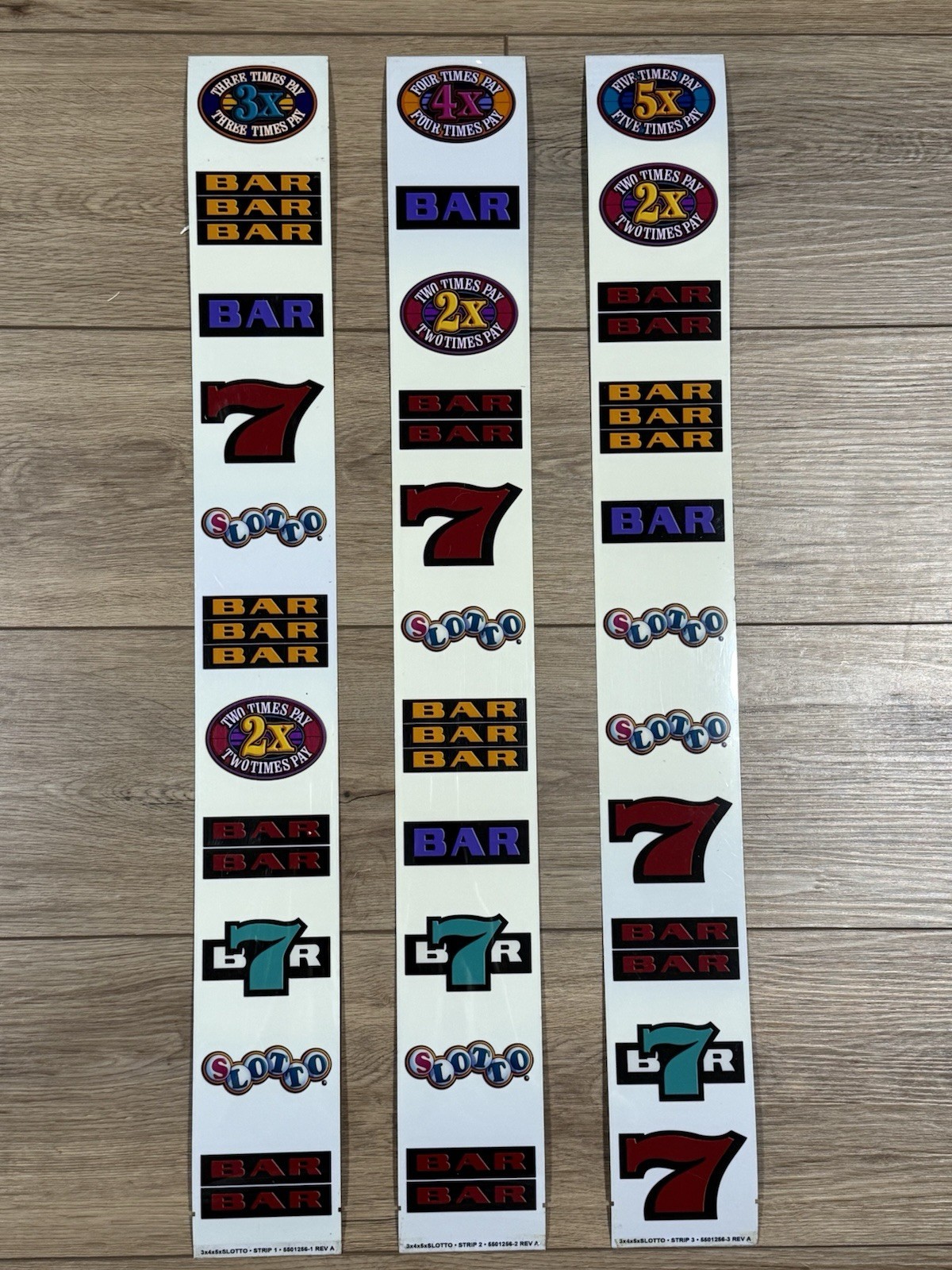 Complete Set of 3 Vintage Slot Machine Reel Strips Slotto Bar 7 Seven 28