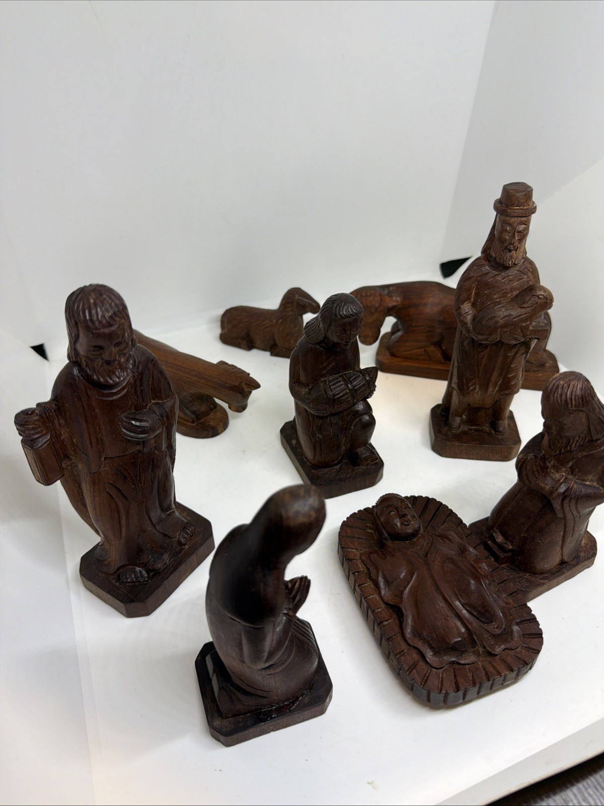 Vintage Laos Hand Carved Wood Nativity Set 9 Pc Self Help Crafts Fair Trade