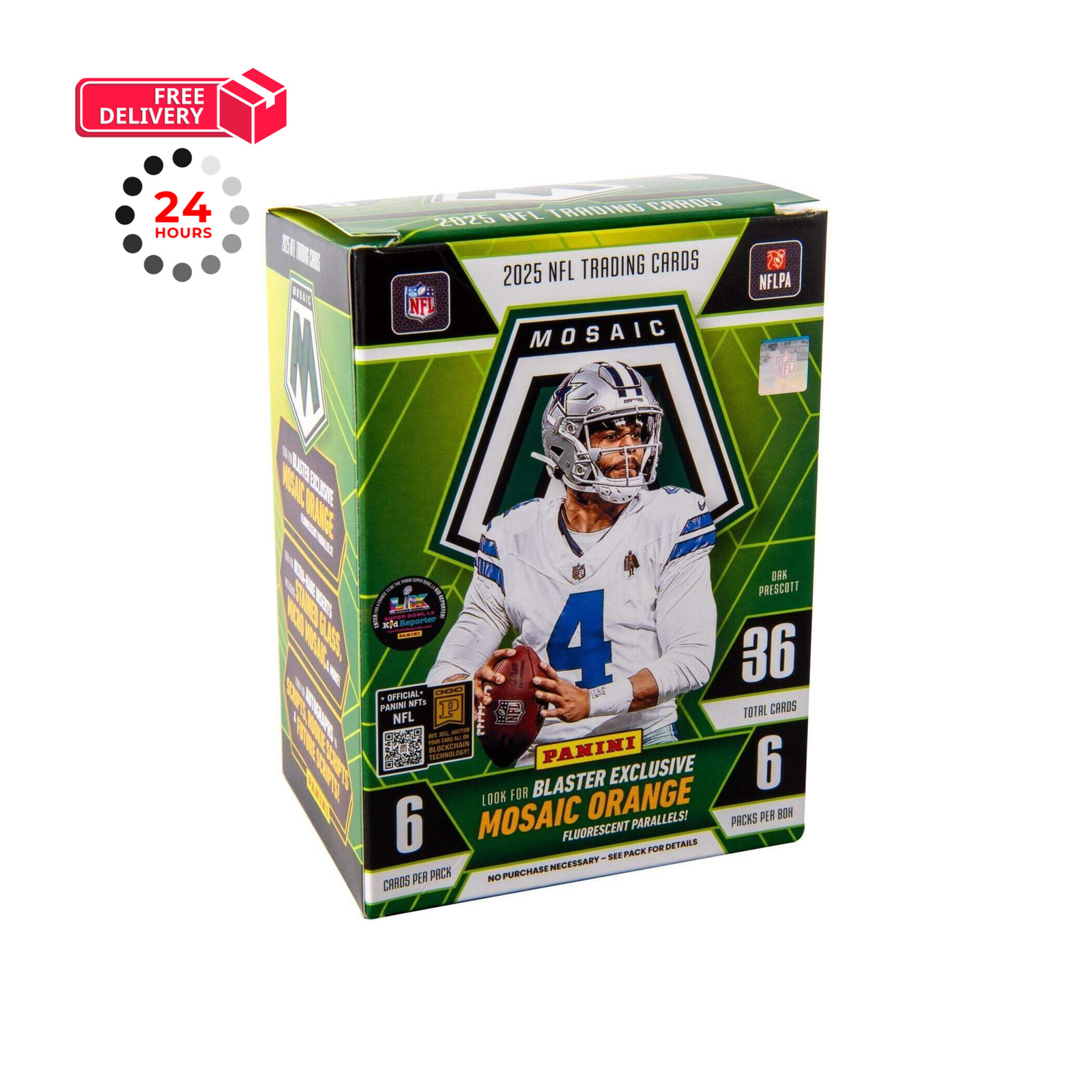 2025–26 Panini Mosaic Football 2.75 inches (W) x 4.94 (L) x 0.1 cm (H) 2025–26 Panini Mosaic Football 2.75 inches (W) x 4.94 (L) x 0.1 cm (H)