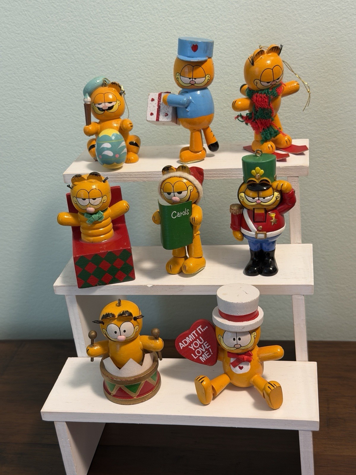 Vintage Dakin Wood Garfield Christmas Easter Valentine Ornament Lot of 8 AS IS