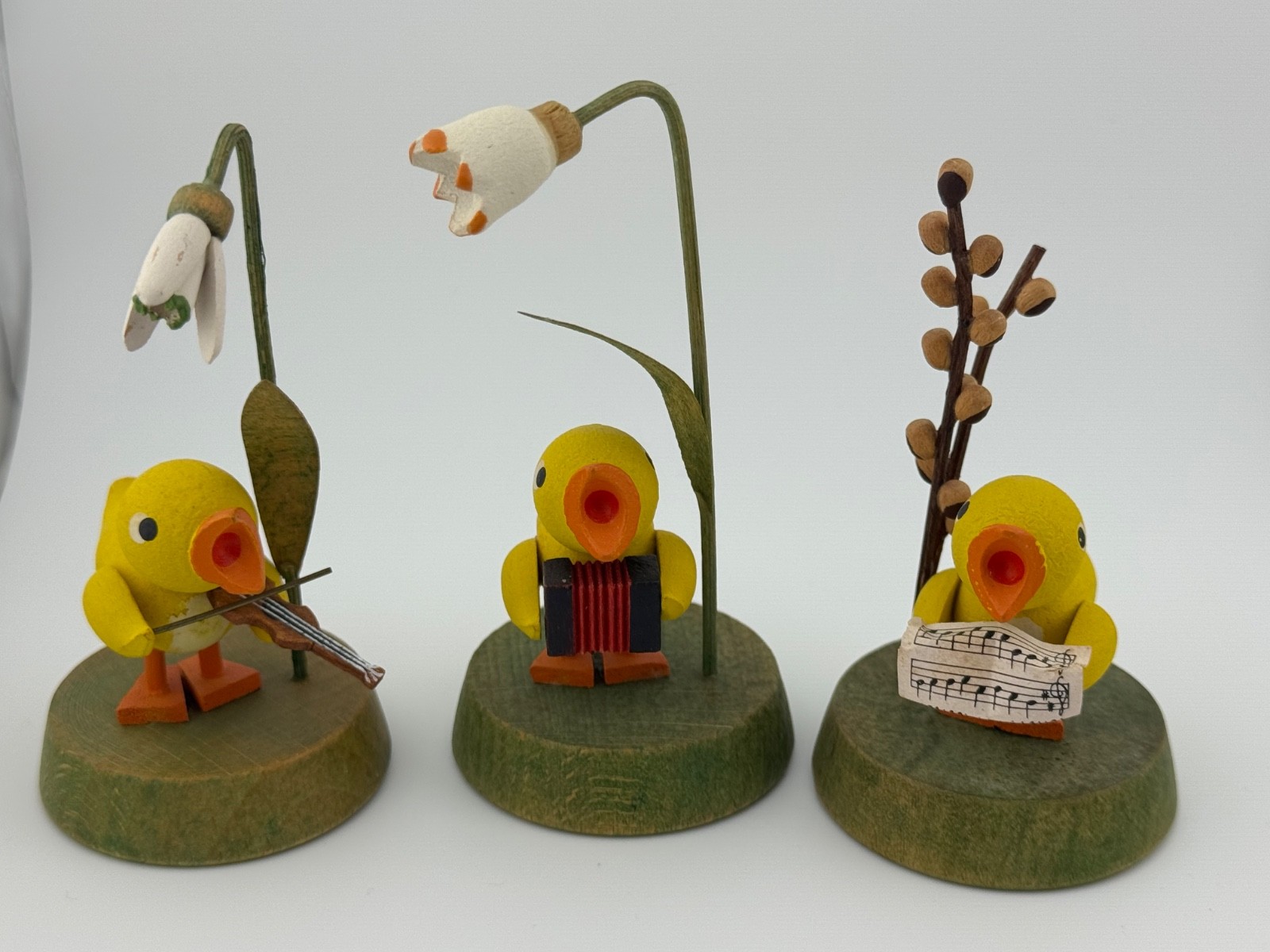 Vintage East Germany Erzgebirge Figurine Easter Chick Musicians Set of 3 Vintage East Germany Erzgebirge Figurine Easter Chick Musicians Set of 3