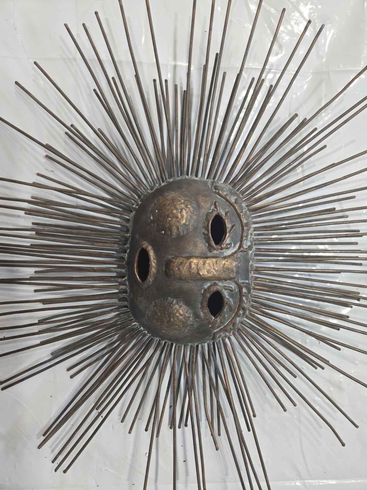 Authentic 1970s Emaus Talleres Monásticos Brutalist Sun Face Sculpture - Mexico