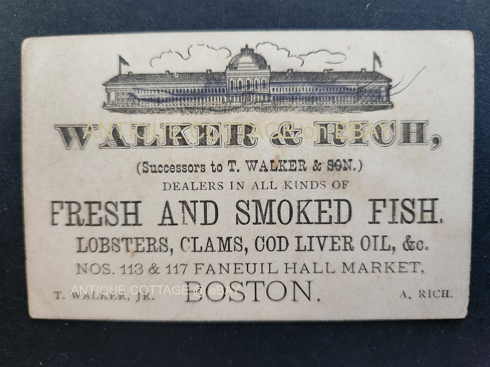 1800s antique WALKER & RICH boston ma FISH MERCHANT business card trade ad