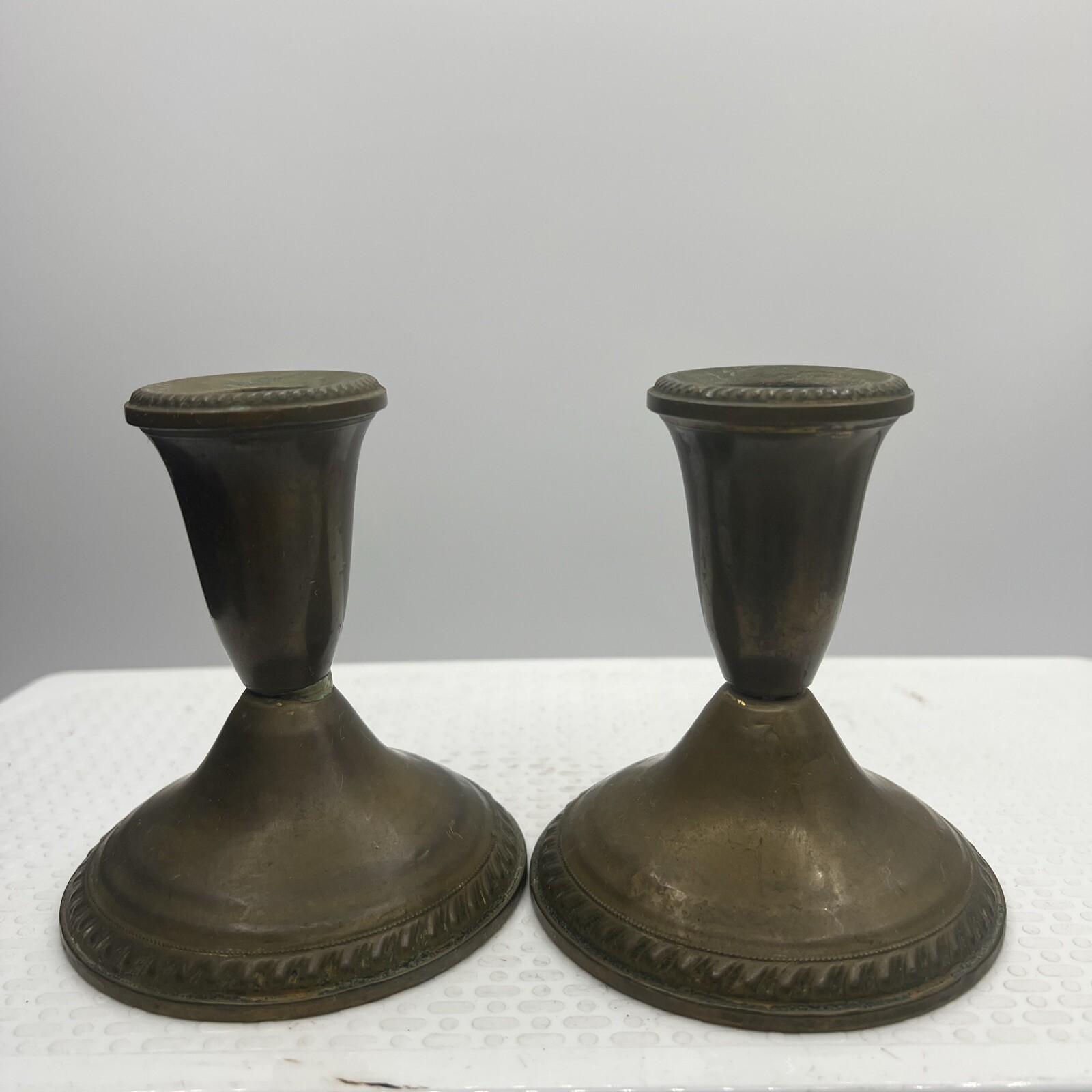 Handspun Jewelers Brass (Duchin) Set Elegant Candlesticks Vintage 4\