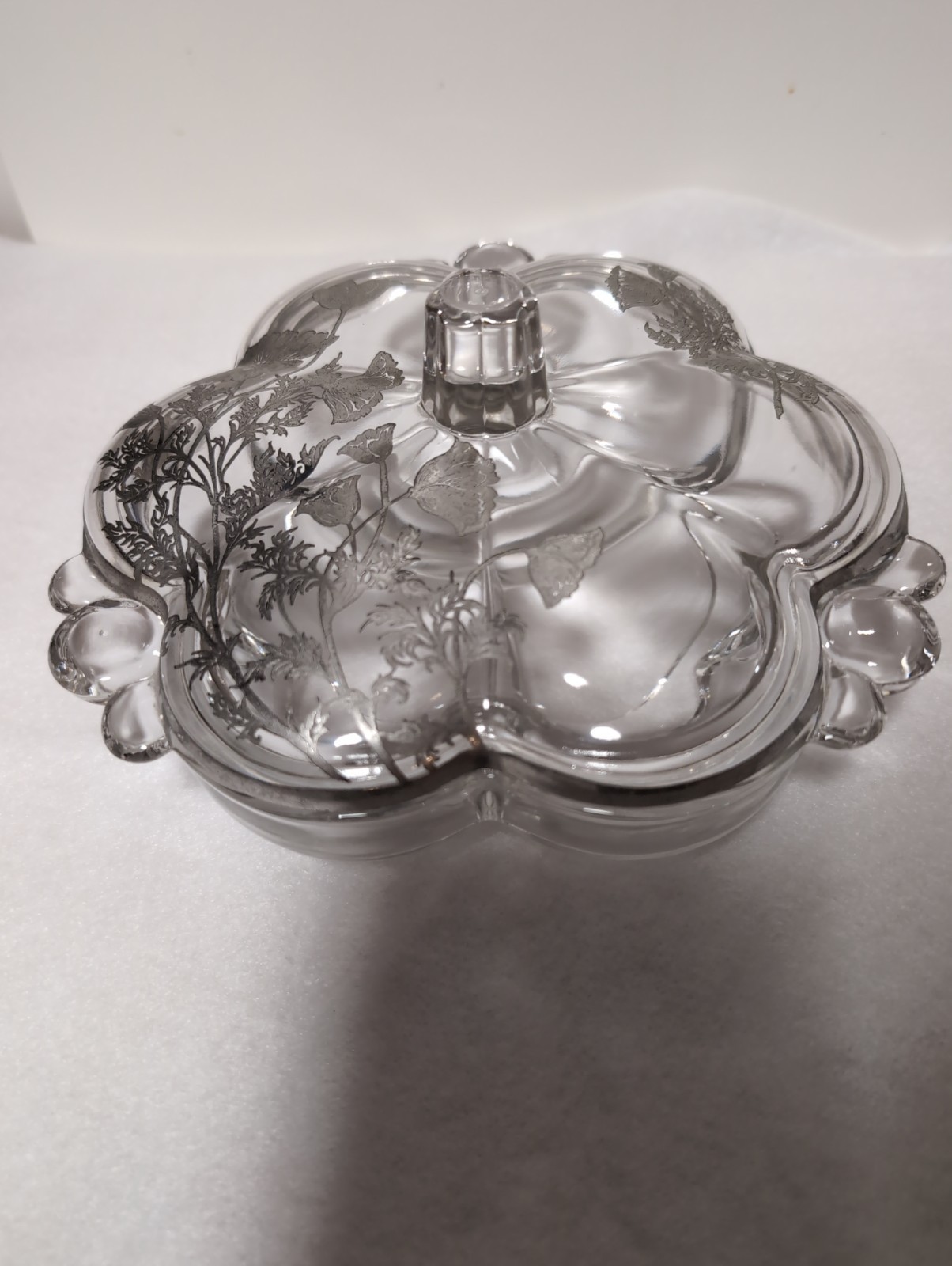 VINTAGE DUNCAN &MILLER GLASS CONDIMENT/CANDY DISH WITH SILVER INLAY 1940\'s
