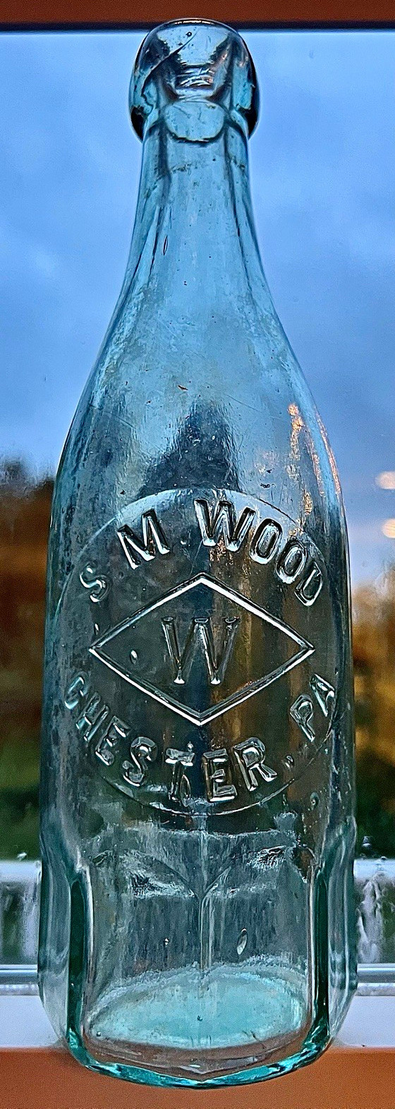 Antique S.M. Wood Chester PA Aqua Beer Bottle Applied Blob Top Pint Antique S.M. Wood Chester PA Aqua Beer Bottle Applied Blob Top Pint