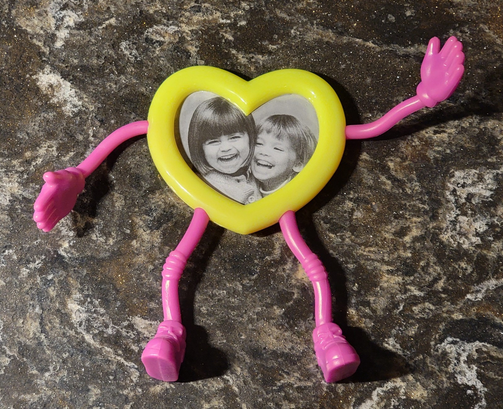 Vintage 1991  Neon Yellow & Pink Bendable Heart Photo Frame -  Fits 2.5\