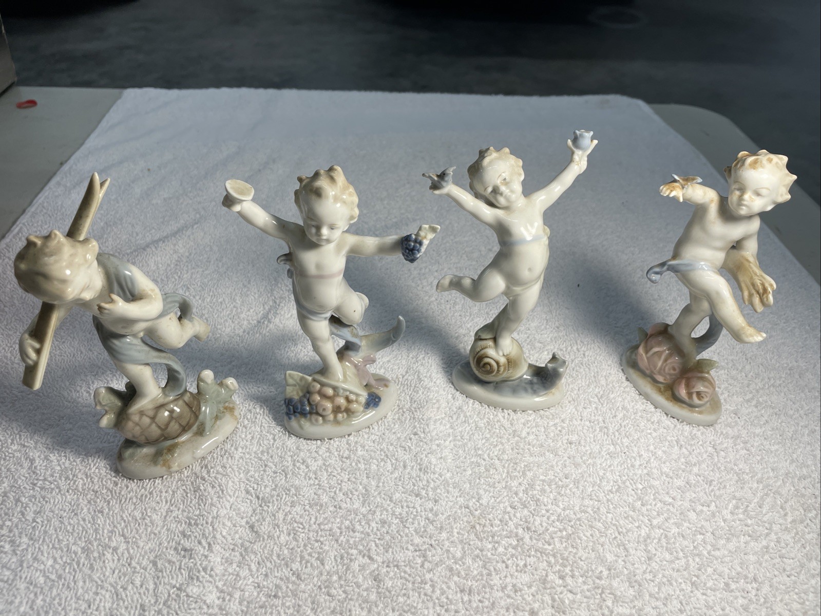 4 Vtg Porcelain Metzler & Ortloff Dancing Cherubs Four Seasons Germany 5.5