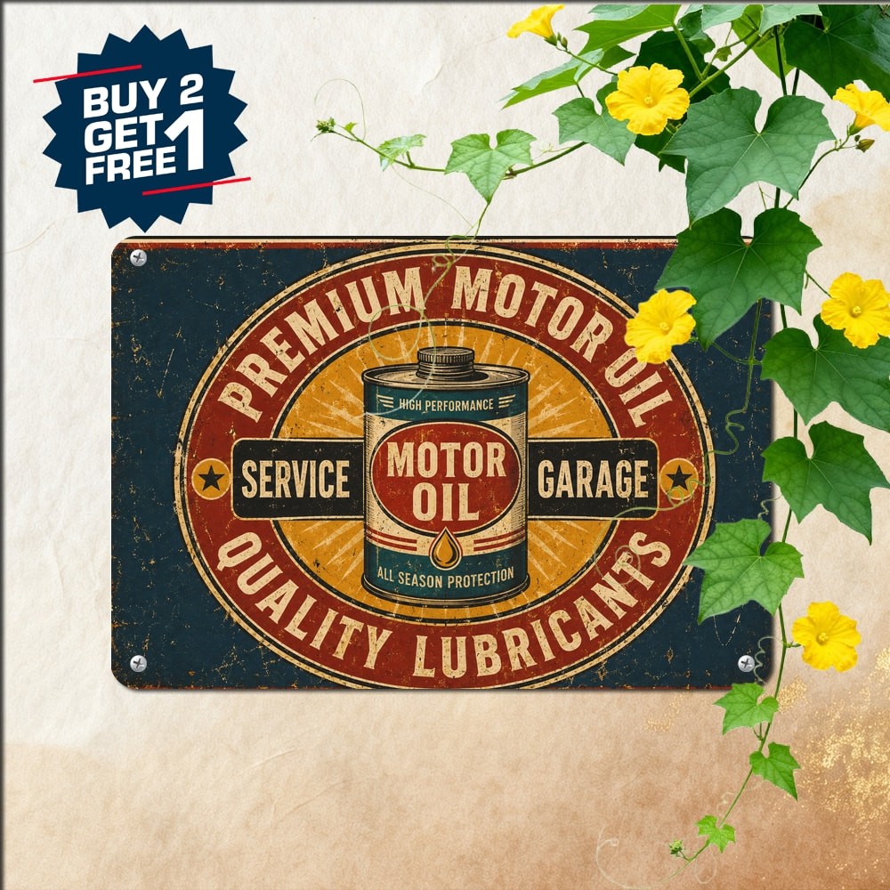 Vintage Motor Oil Decal Design Tin Sign Retro Garage Gas Station Wall Decor