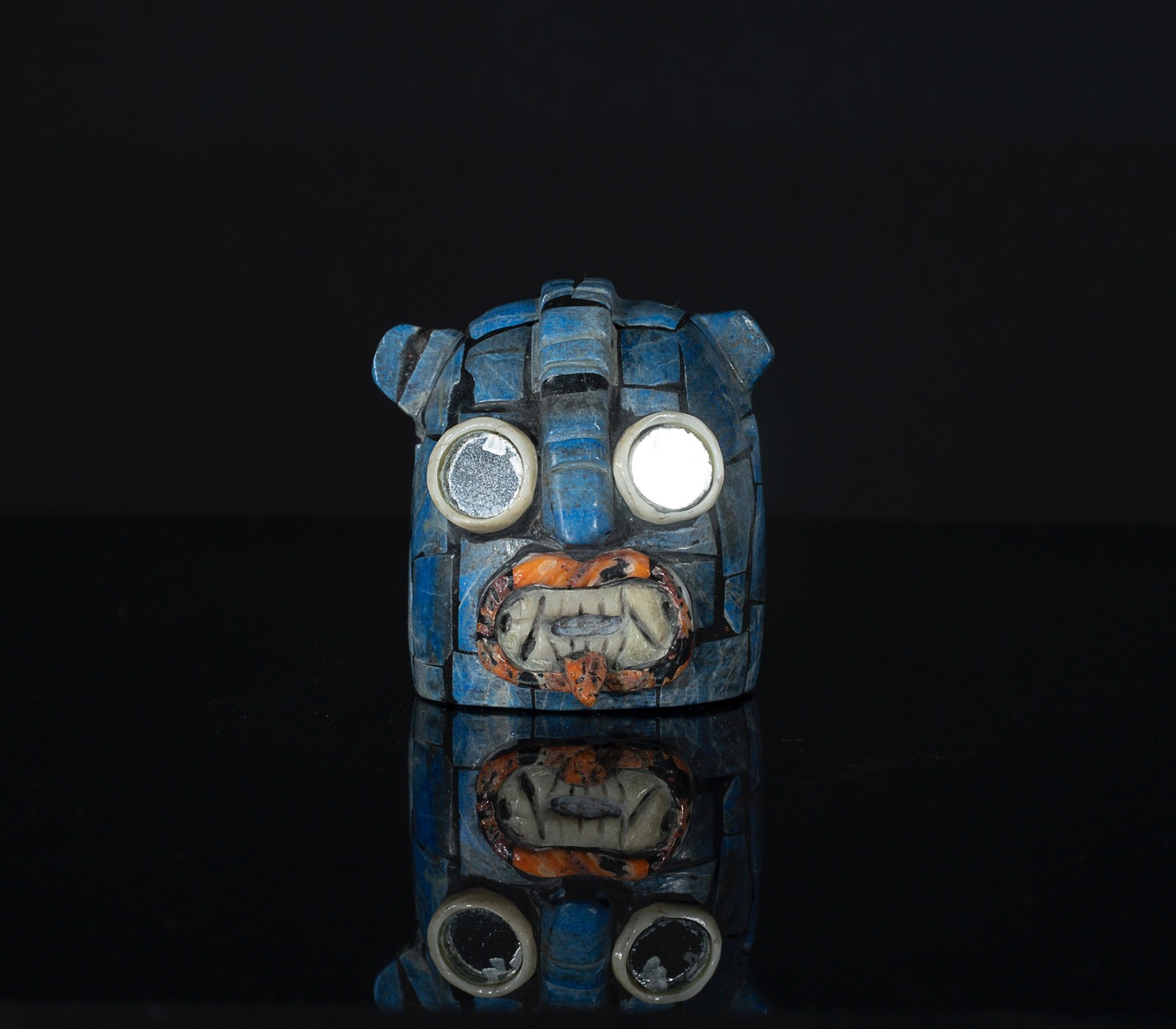 Handcrafted Stone Tecuan Spirit pendant Slate base Sodalite mosaics Bone & shell Handcrafted Stone Tecuan Spirit pendant Slate base Sodalite mosaics Bone & shell