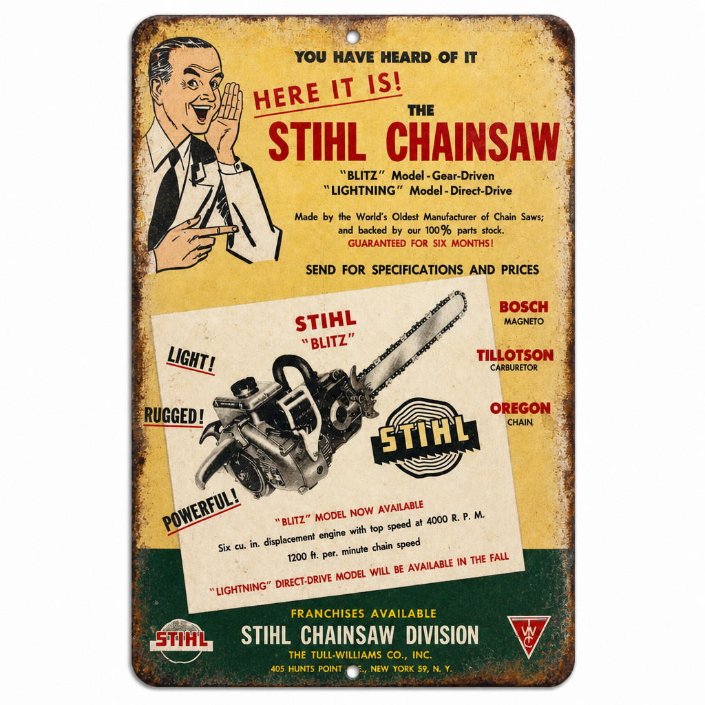 Stihl Chainsaw Aluminum Sign Vintage Tools Ad Reproduction 3 Sizes