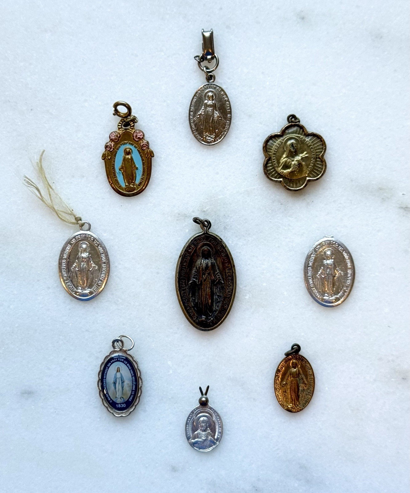 Antique Vintage Catholic Religious Medals Lot of 9 Miraculous Medal Sacred Heart