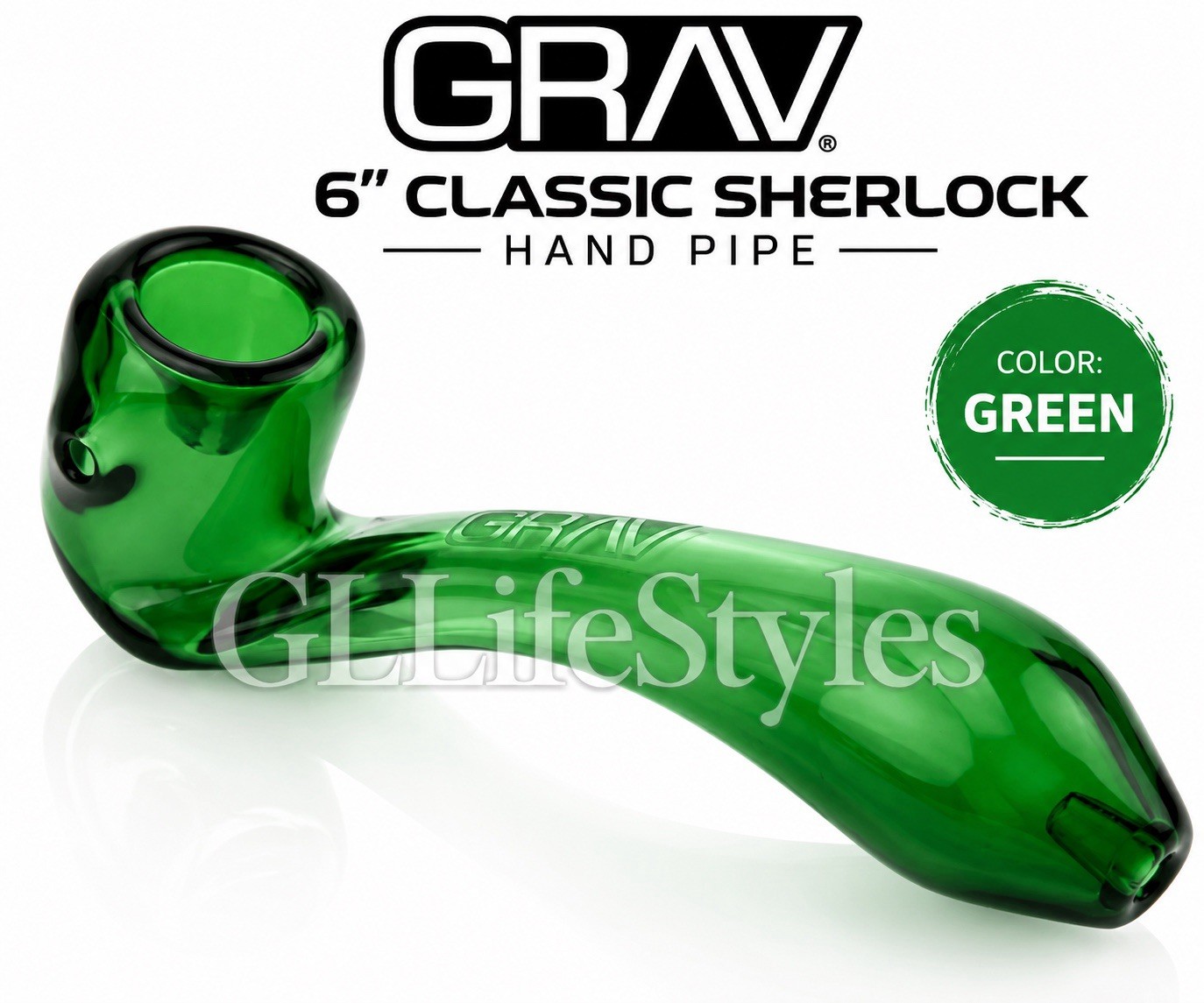 GRAV® LARGE 6” CLASSIC SHERLOCK GLASS HAND PIPE, $30+, Color GREEN GRAV® LARGE 6” CLASSIC SHERLOCK GLASS HAND PIPE, $30+, Color GREEN