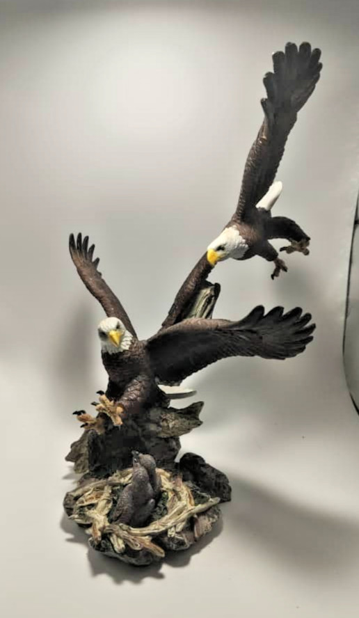 Bald Eagles Flying Over Nest Resin Statue Figure Tall ~12\