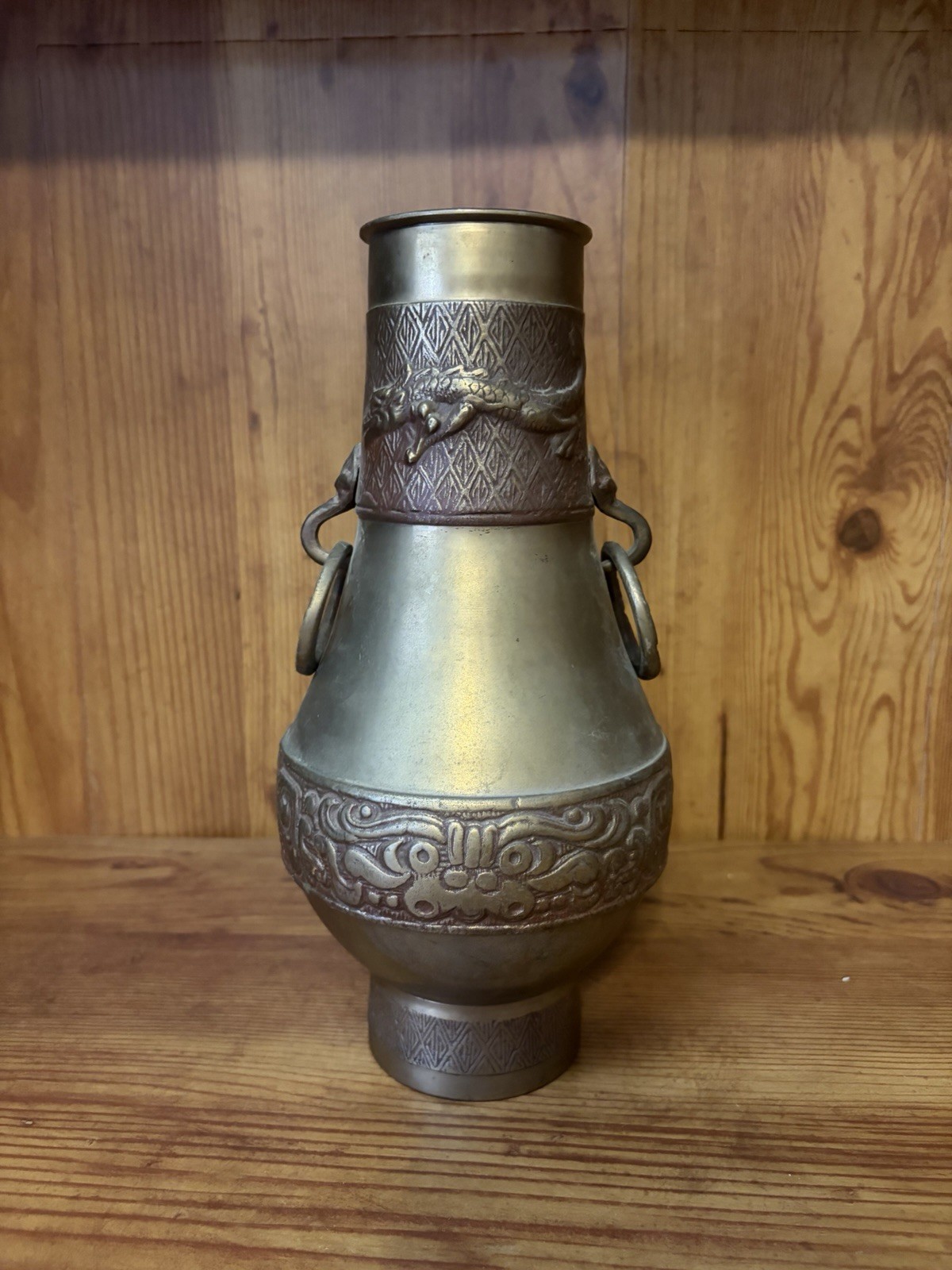 Korean Asian Brass Metal VINTAGE Vase Heavy Ring Handles MADE IN KOREA 10.5” Korean Asian Brass Metal VINTAGE Vase Heavy Ring Handles MADE IN KOREA 10.5”