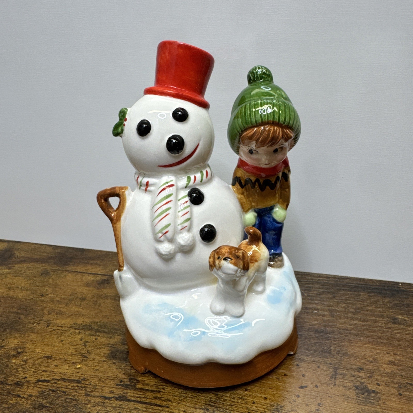 Vintage Berman & Anderson Snowman Boy Dog Music Box 1979 Japan \ Vintage Berman & Anderson Snowman Boy Dog Music Box 1979 Japan \