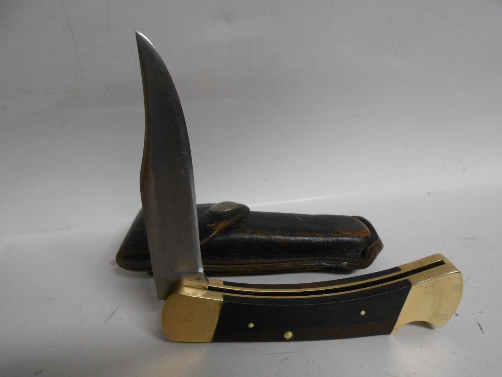 Vintage Early Buck 110 Knife & Sheath 2 Line Inverted Tang Stamp 