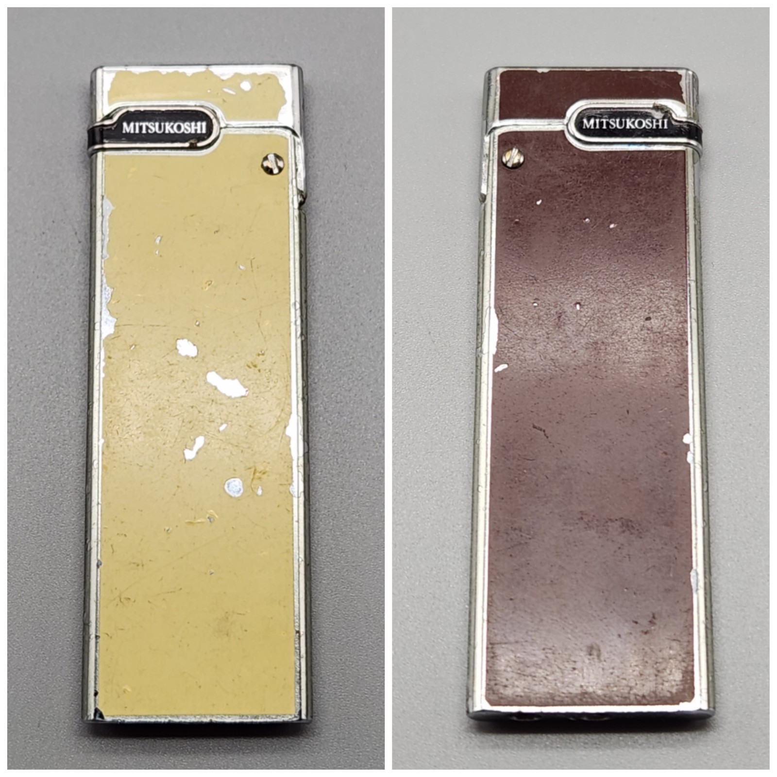 Vtg Mitsukoshi Thinnest Lighter RARE Collectible Made in Japan Dual Yellow Brown Vtg Mitsukoshi Thinnest Lighter RARE Collectible Made in Japan Dual Yellow Brown