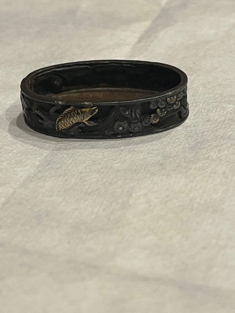 Antique Japanese Shakudo Fuchi Carp Waves Gold Inlay Edo Period Antique Japanese Shakudo Fuchi Carp Waves Gold Inlay Edo Period