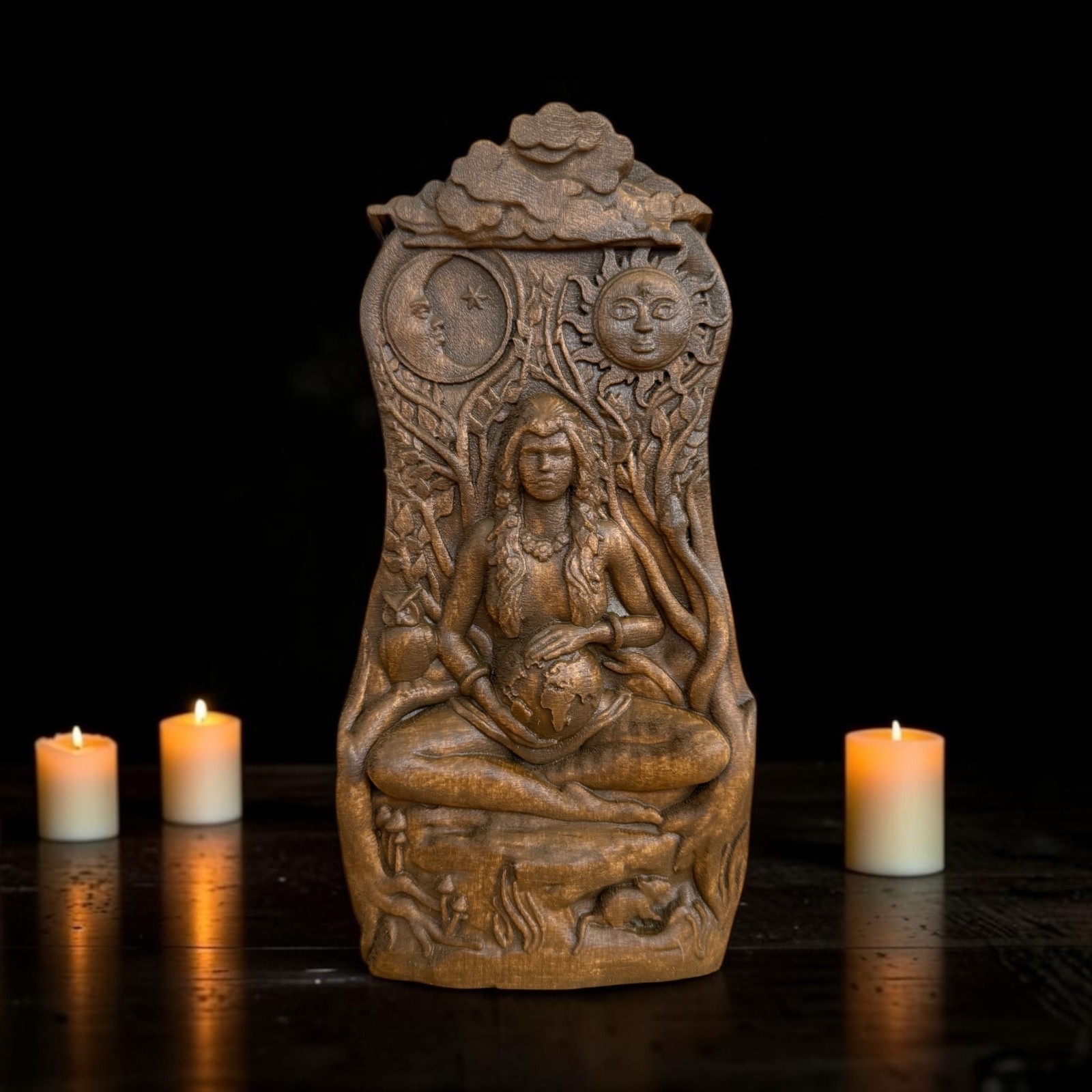 Goddess Gaia Wooden Statue Divine Feminine Goddess Figurine Earth Goddess Statue