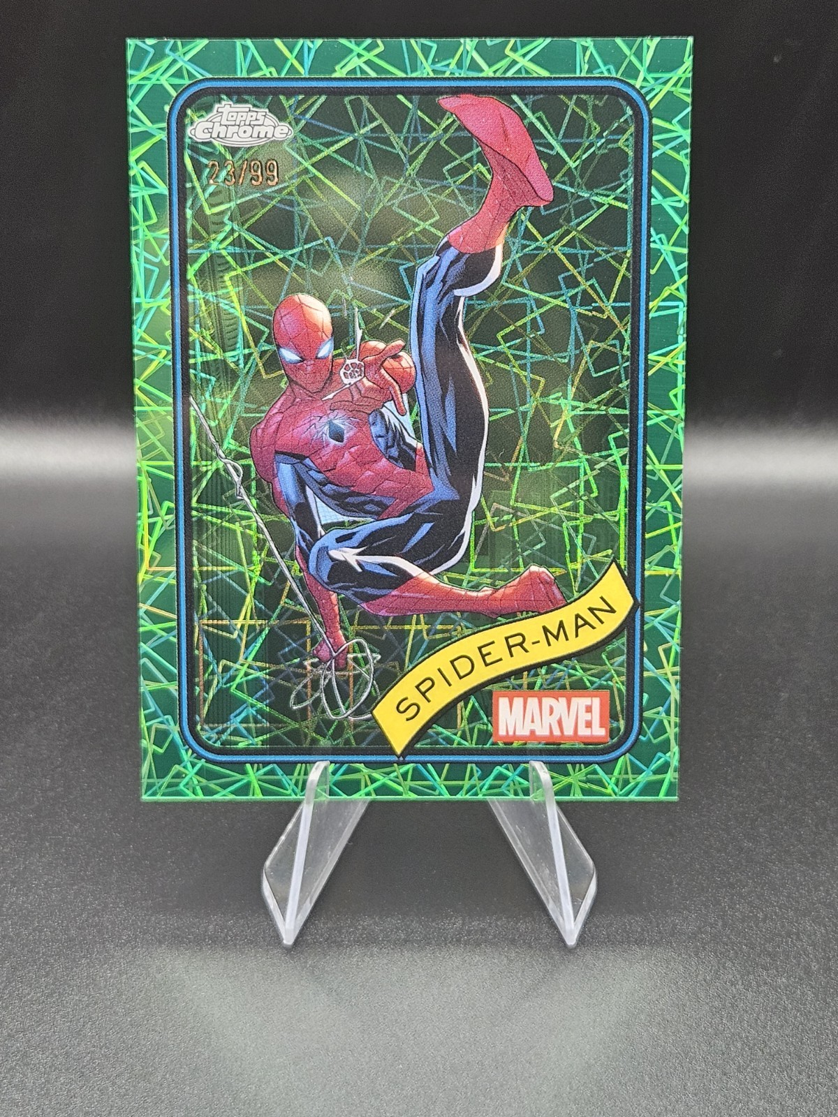 2025 Topps Marvel Chrome - Spider-Man - Green Lazer Refractor /99 - NM 2025 Topps Marvel Chrome - Spider-Man - Green Lazer Refractor /99 - NM