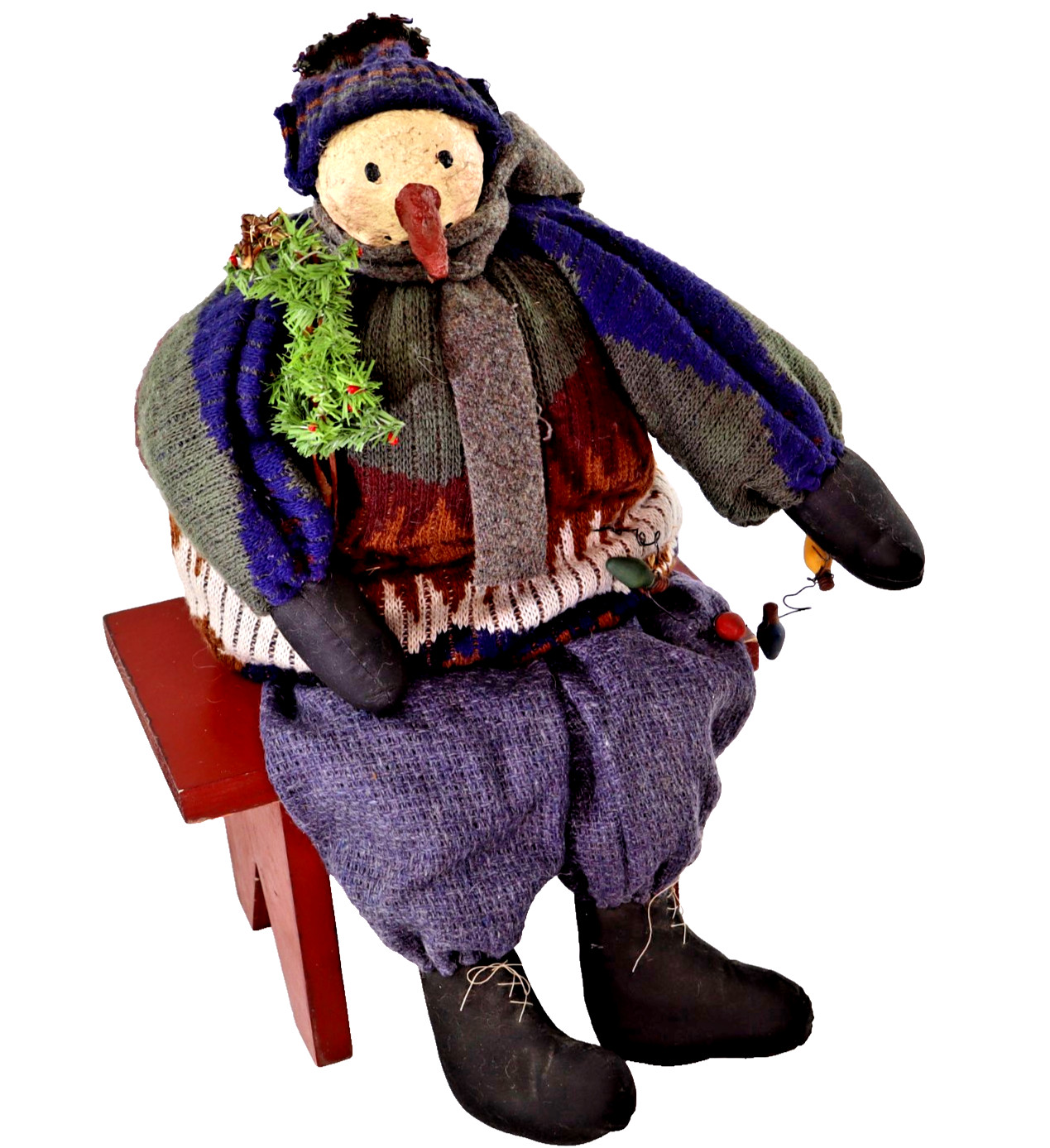 Vtg artist Snowman doll Xmas Folk Art Shelf Sitter prim OOAK April Cummins 23
