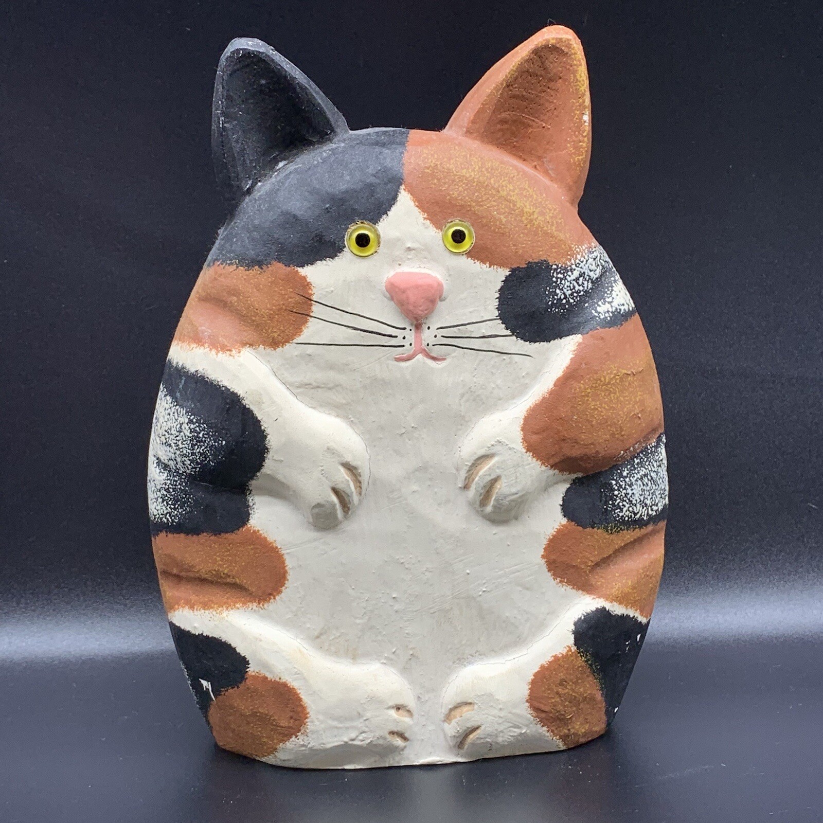 Vintage Handpainted Wooden Black Brown Cat Figurine 6.5”T 4”W