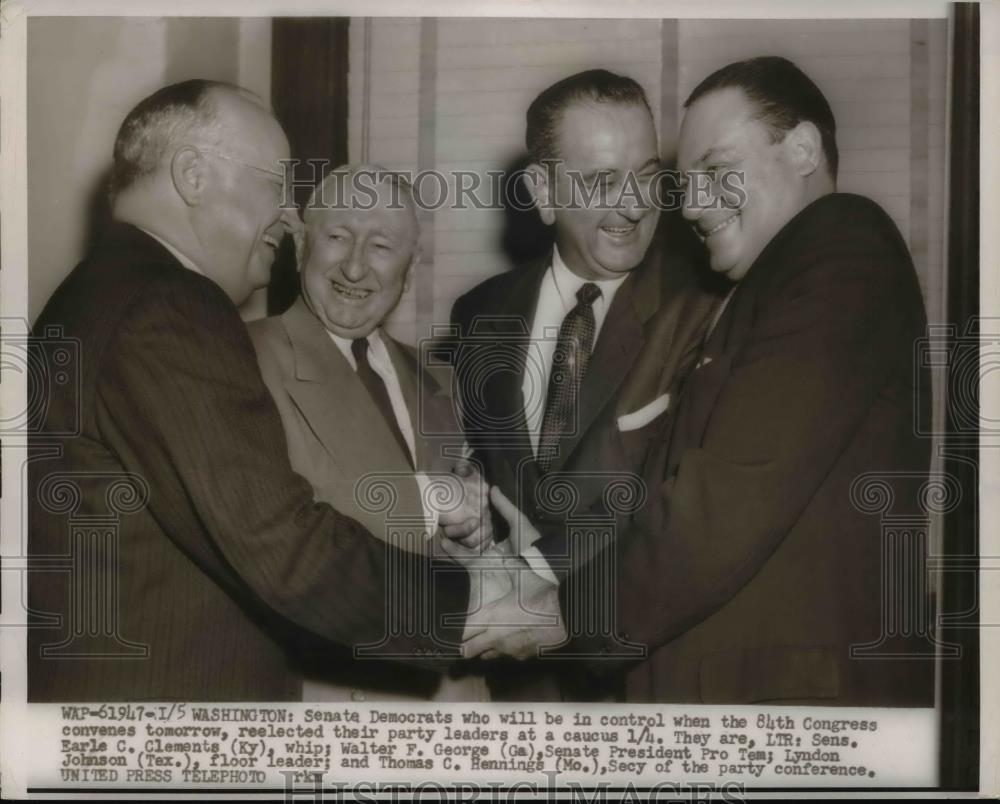 1955 Press Photo U.S. Senate Democrats at Caucus Before 84th Congress
