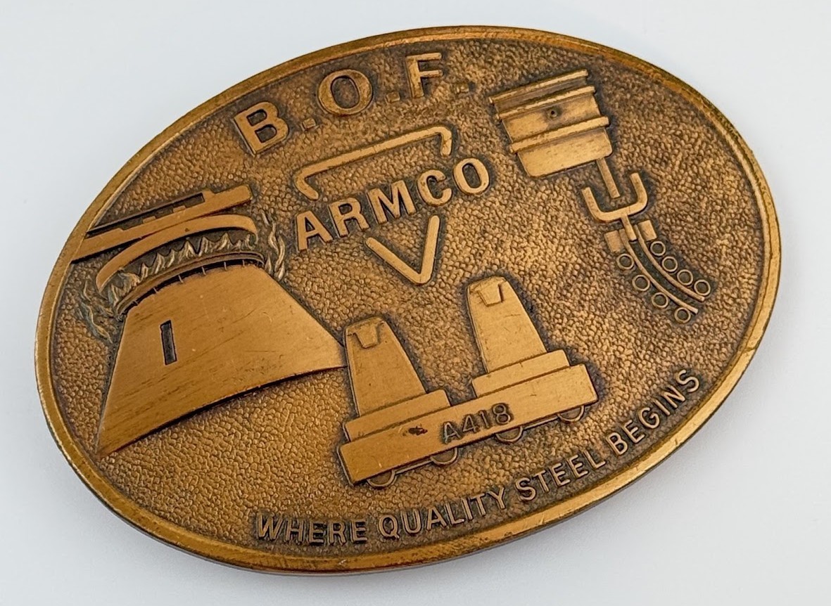 Vtg BOF Armco Steel Ashland Works KY Kentucky Belt Buckle Demolished Factory