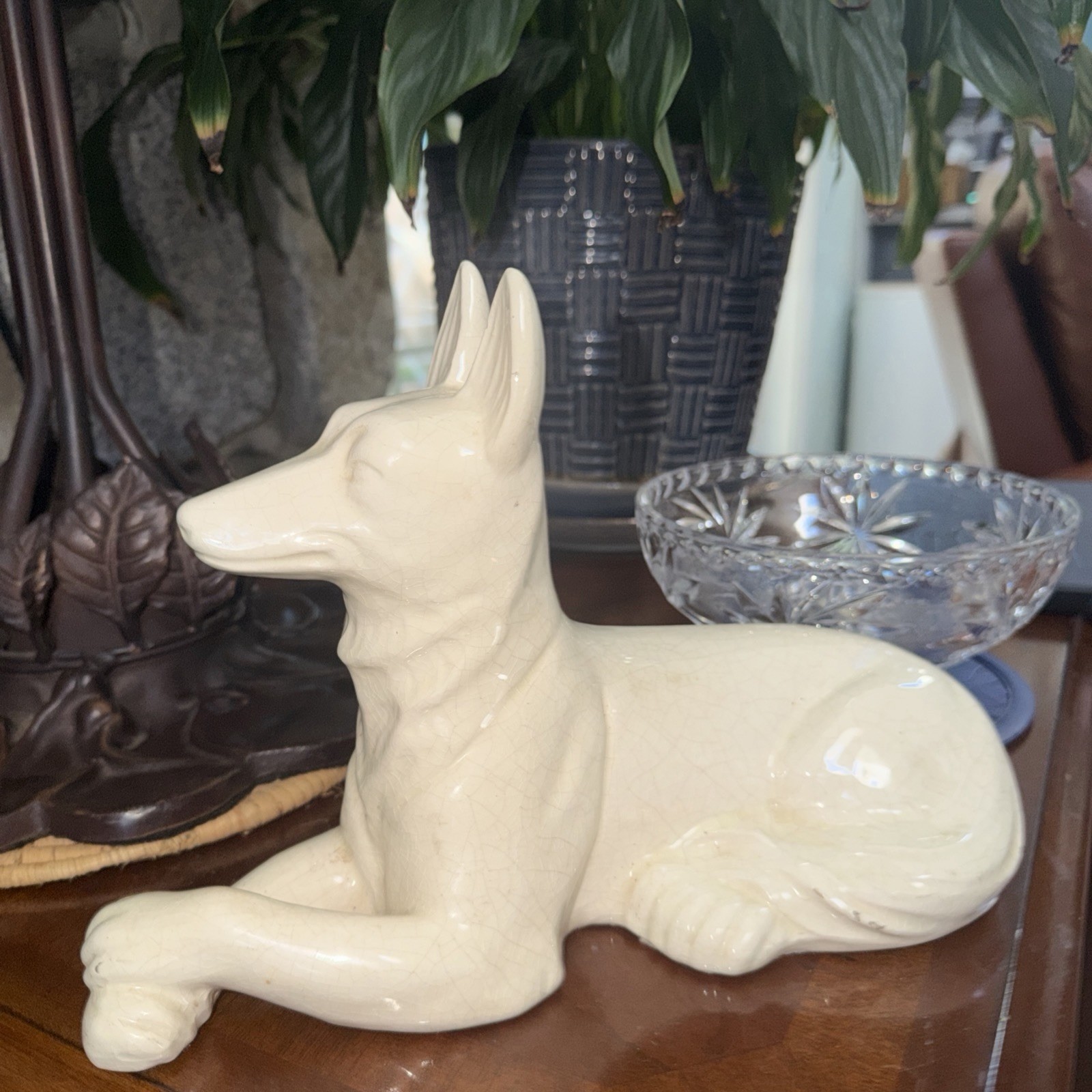 French Art Deco Saint-Clément Faience Ceramic German Shepherd #889, C.1930s French Art Deco Saint-Clément Faience Ceramic German Shepherd #889, C.1930s