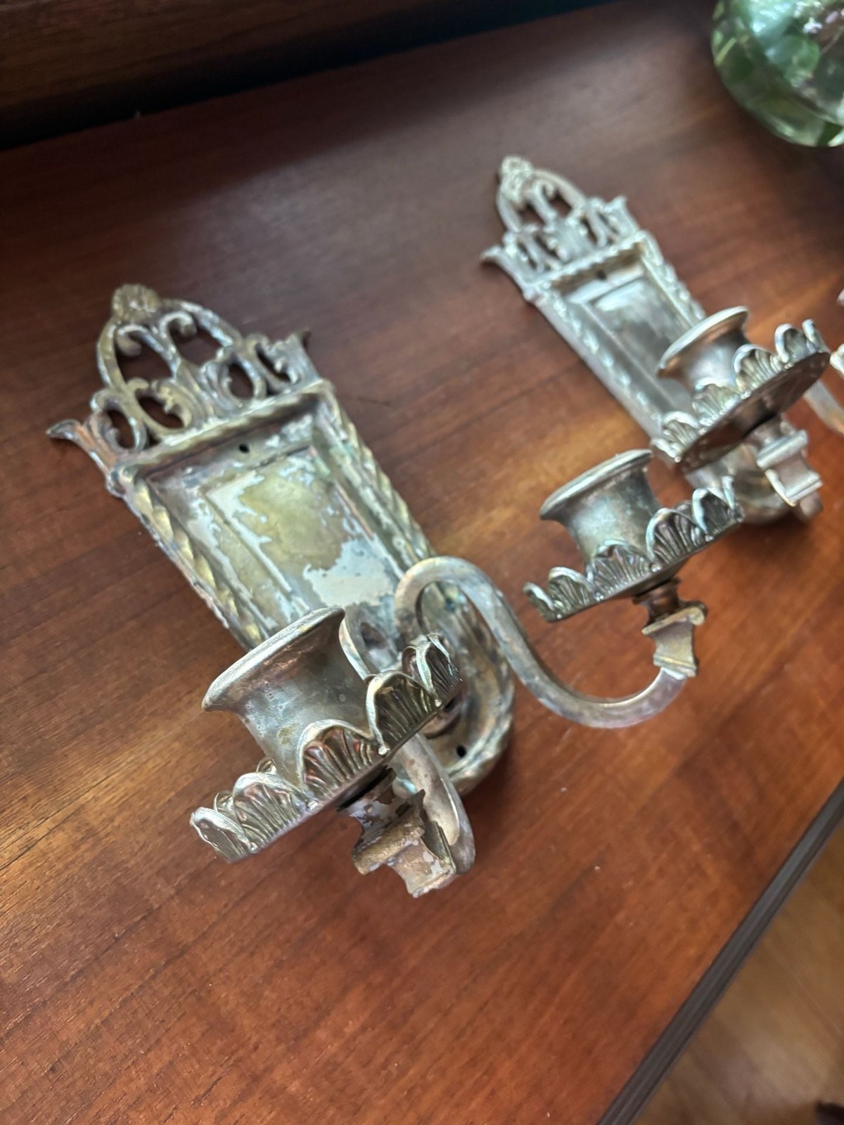 Vintage Pair of Ornate Metal Wall Sconces Candle Holders - Project Vintage Pair of Ornate Metal Wall Sconces Candle Holders - Project