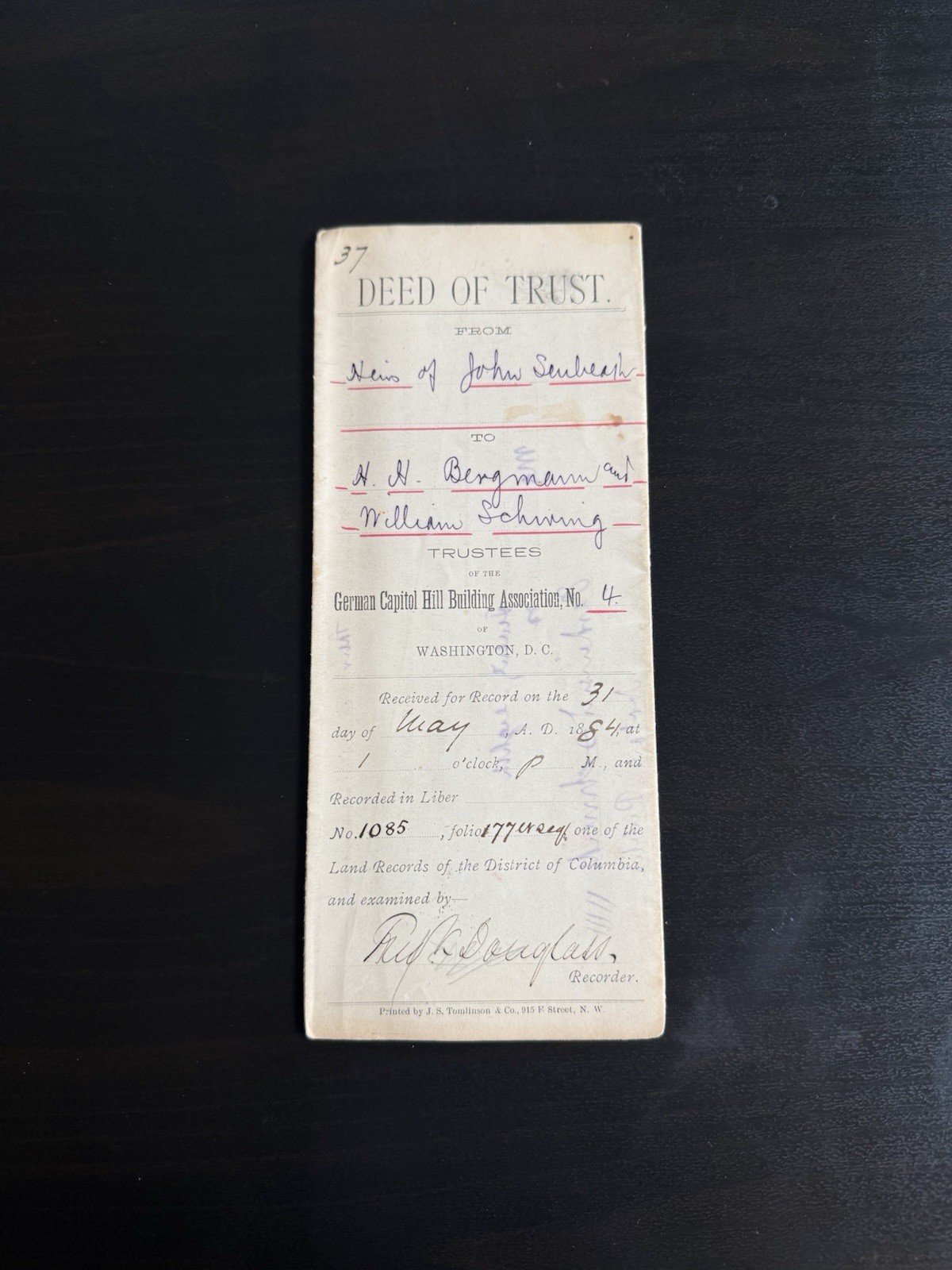 Abolitionist Frederick Douglass Signed Deed Washington DC 1884