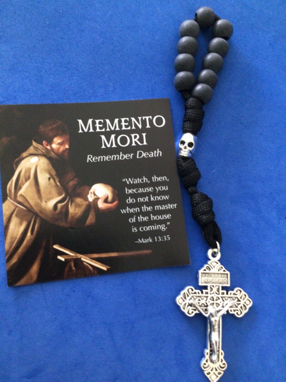 Memento Mori Remember Death Rosary Chaplet Skull Bead Pardon Crucifix Corded