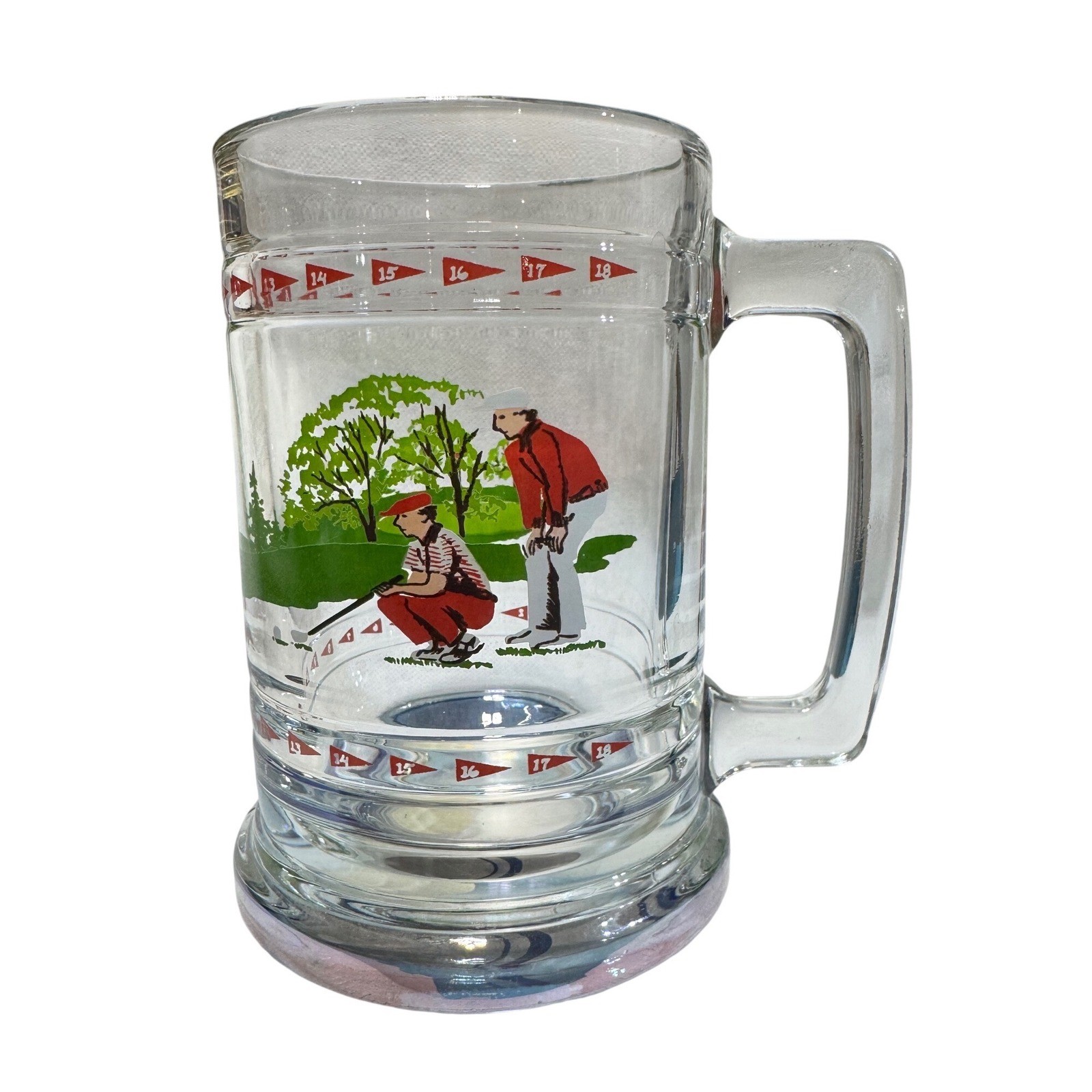 Princess House Golf Course Beer Mug Glass Tankard Made in USA Clear Red