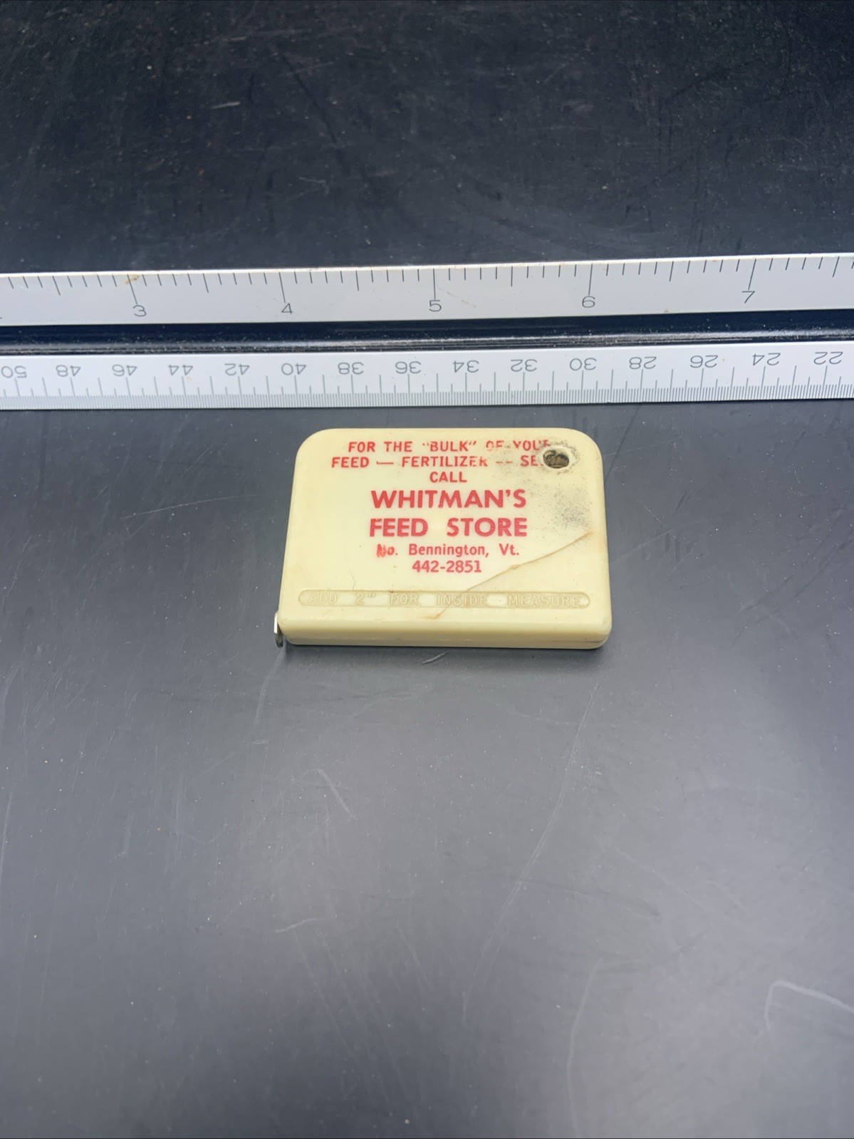 Vintage Whitman’s Feed Store Bennington, VT Tape Measure Seed Farm Cattle Vintage Whitman’s Feed Store Bennington, VT Tape Measure Seed Farm Cattle