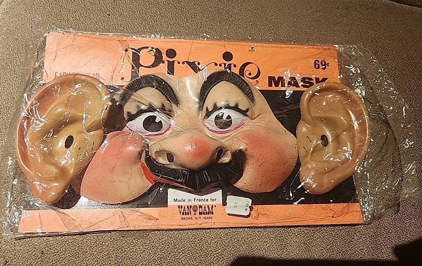 Vintage 60s French Haloween Mask Plastic Mustache Half Mask & Ears Van Dam