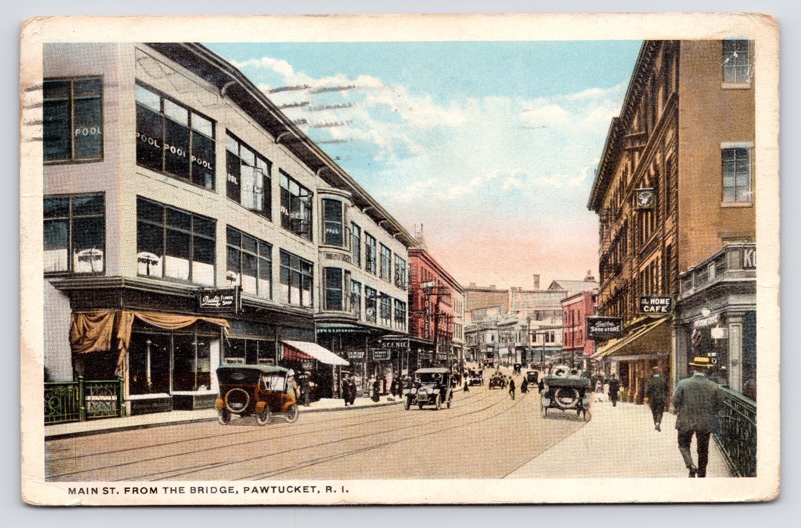 c1915-20s Pawtucket Rhode Island Main Street Downtown Pool Hall RI Postcard c1915-20s Pawtucket Rhode Island Main Street Downtown Pool Hall RI Postcard