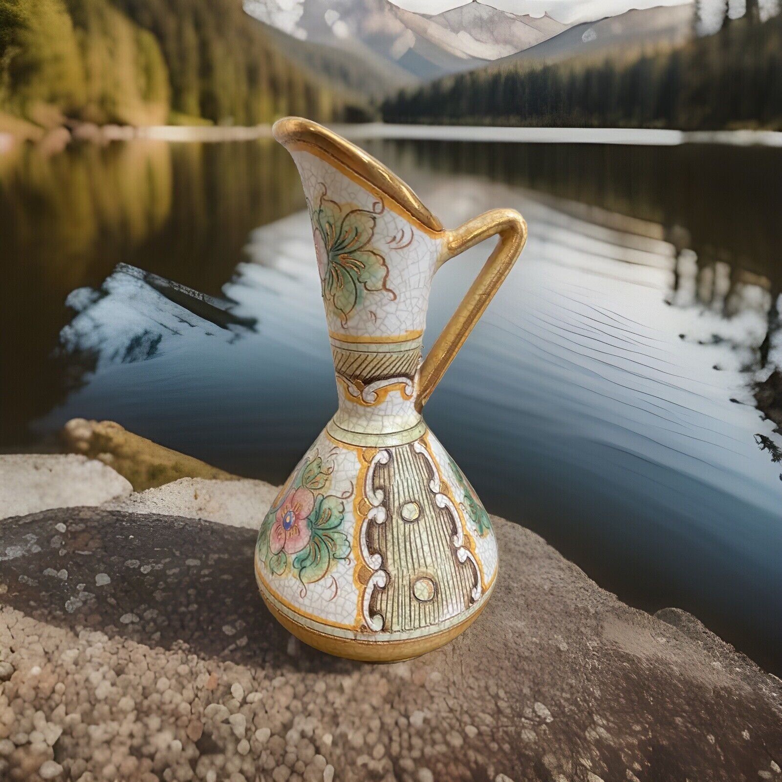 Vintage Gialletti V.G. Signed Hand Painted Small Pitcher Italy No Chips or Crack Vintage Gialletti V.G. Signed Hand Painted Small Pitcher Italy No Chips or Crack
