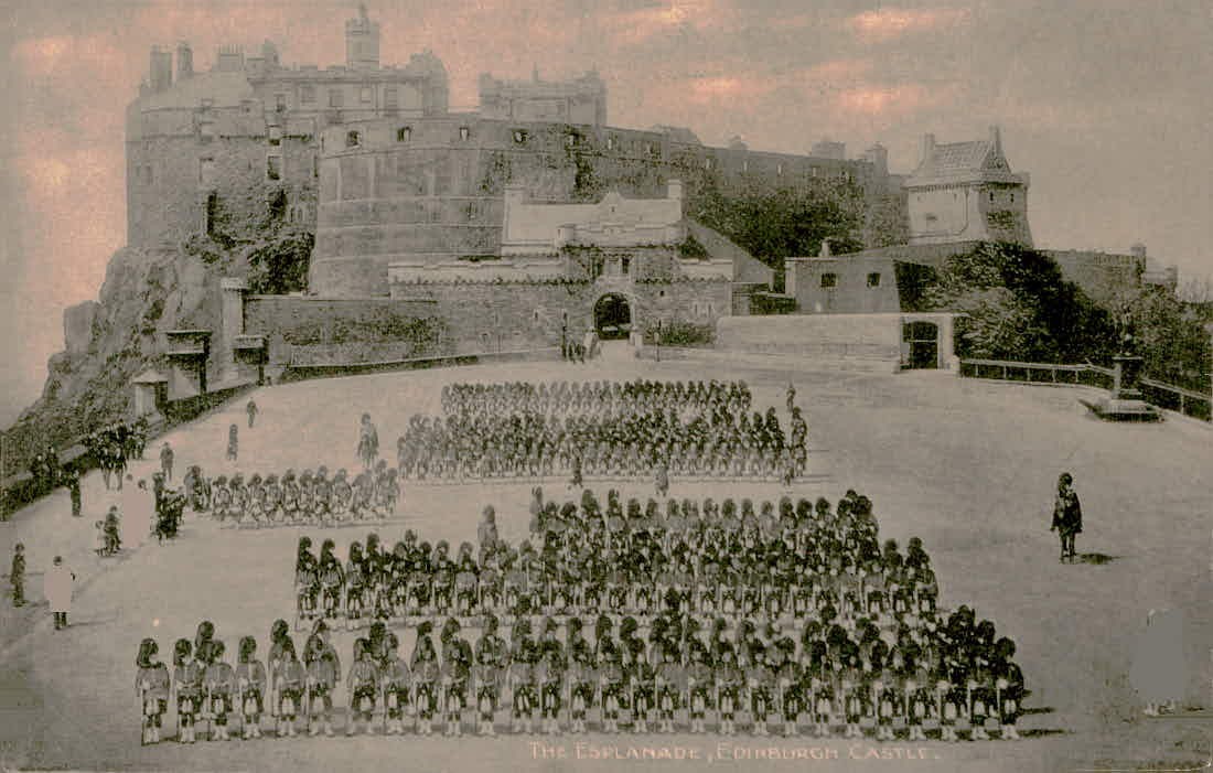 The Esplanade Edinburgh Castle Troops Vintage Postcard