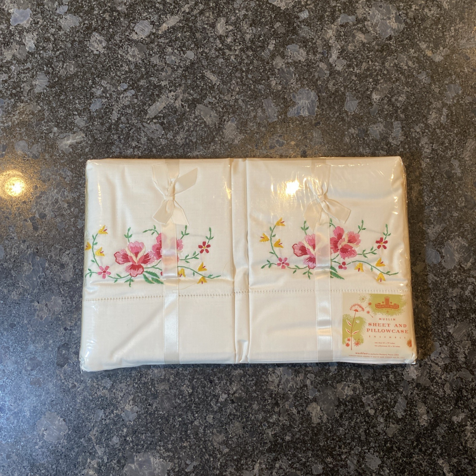 Sears Harmony House Muslin Floral Sheet And Pillowcases Set 81 X 99” Vtg NOS