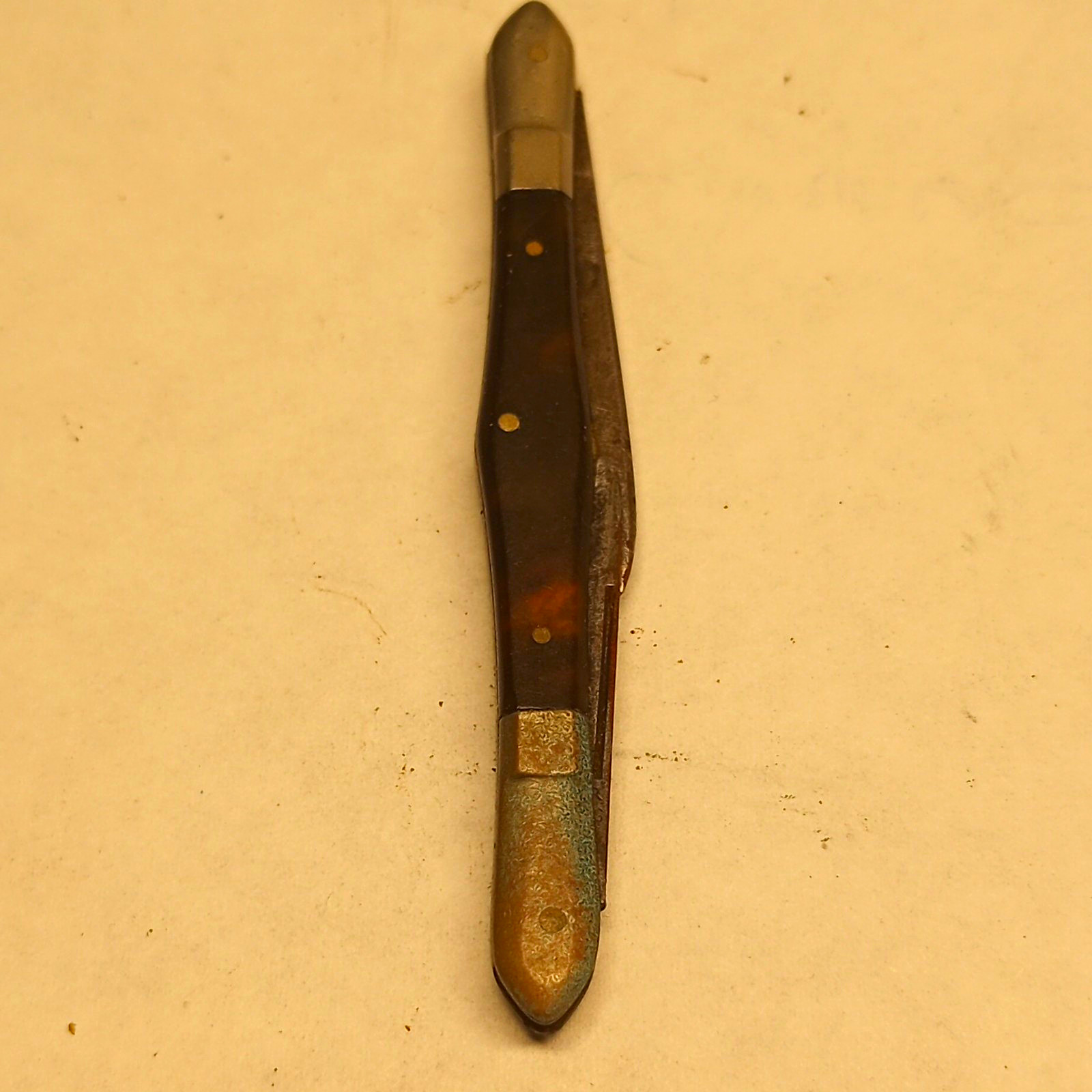 Vintage 2-Blade Pocketknife Pen Blade Slipjoint Brown Plastic Handle Screwdriver