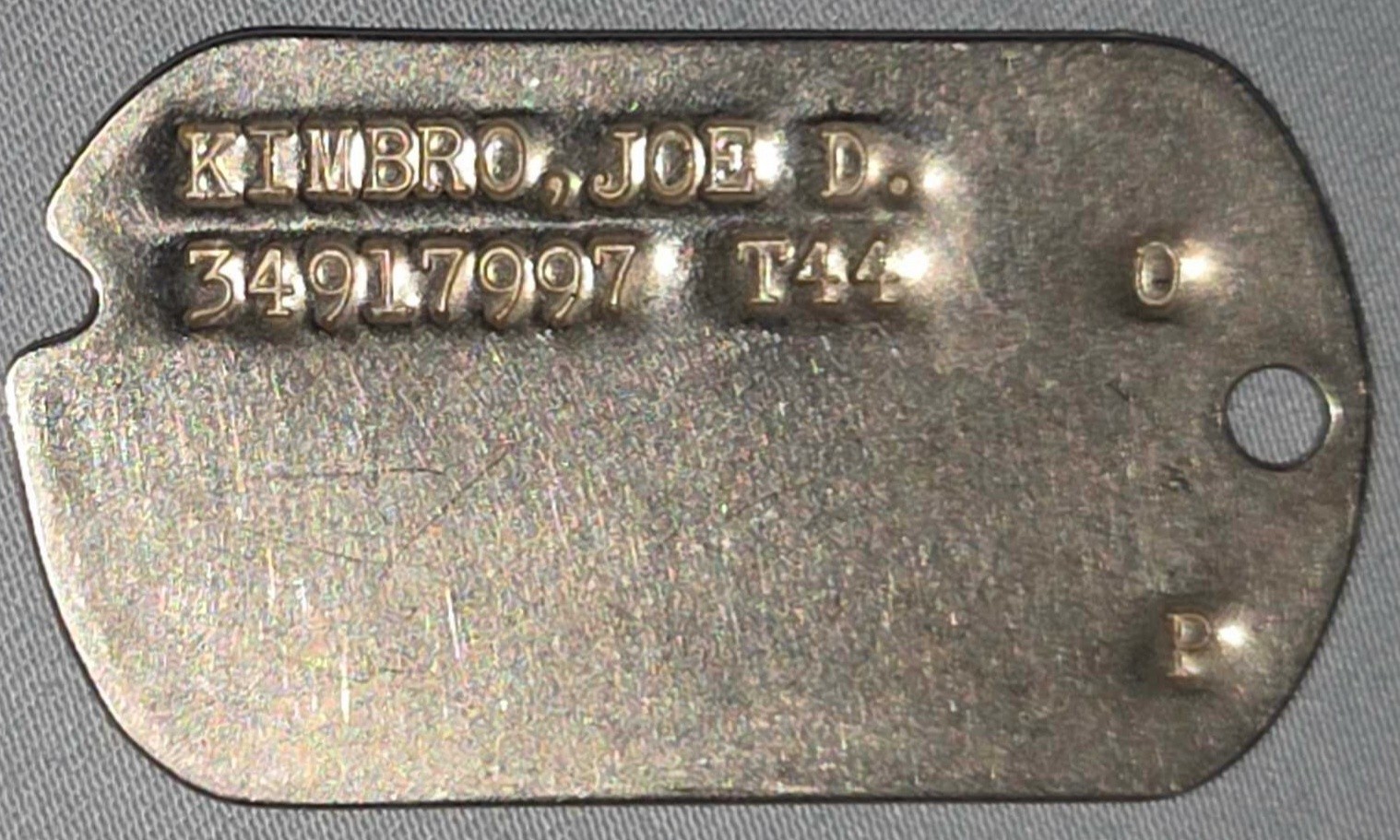Original Authentic WWII T-44 Dog Tag Joe D. Kimbro