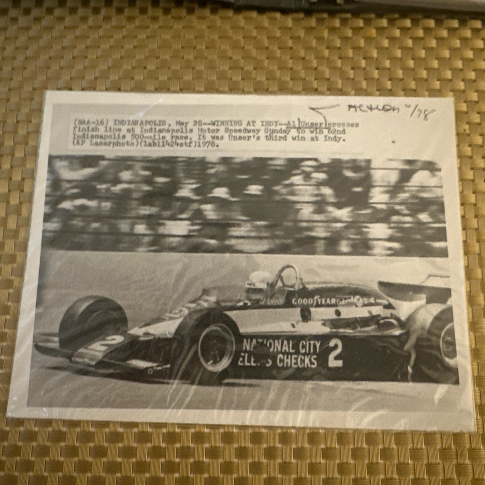 Original Al Unser 3rd Victory Indianapolis 500 1978 AP Laser Photo Press Photo Original Al Unser 3rd Victory Indianapolis 500 1978 AP Laser Photo Press Photo
