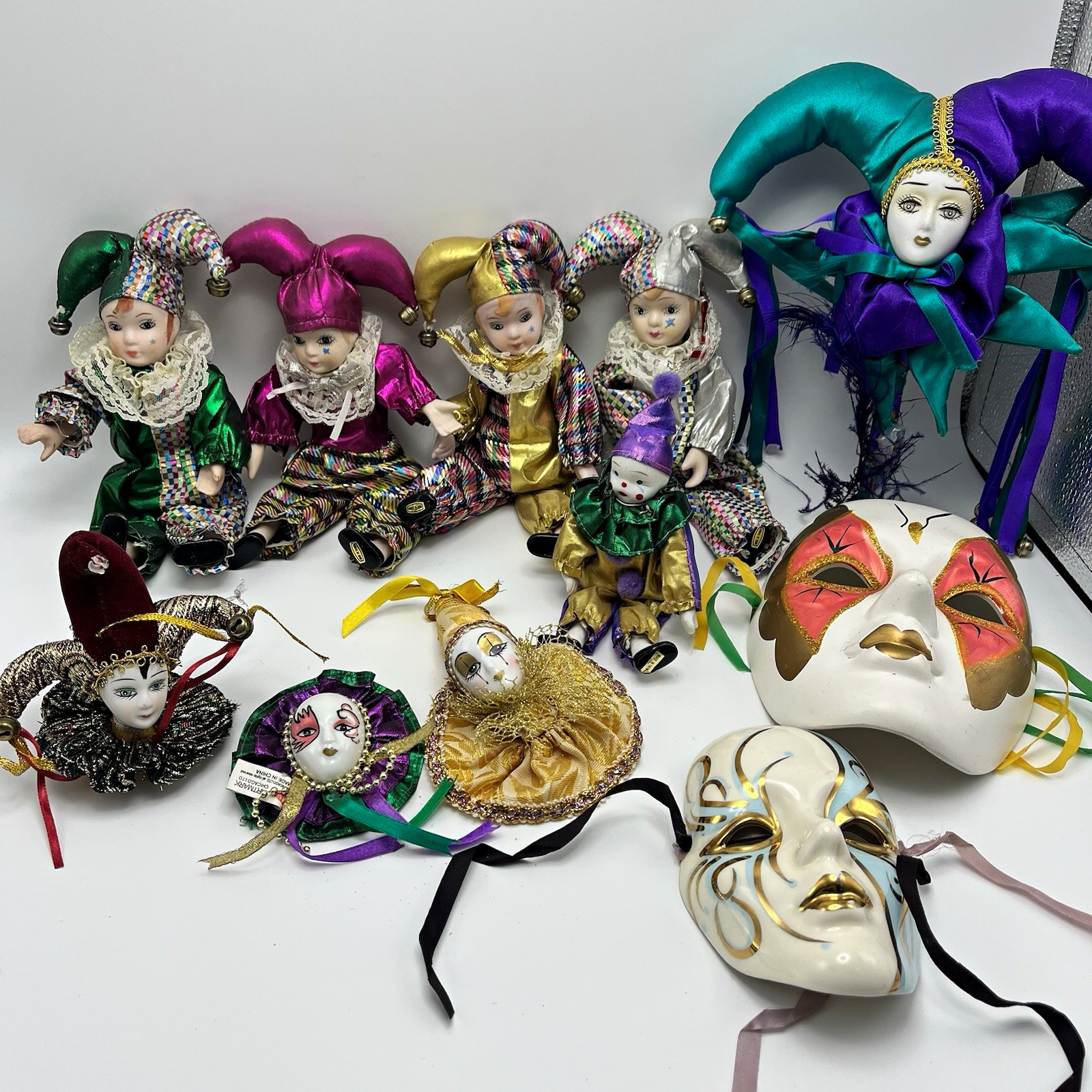 VTG Mardi Gras Jester Porcelain Mask Lot Signed Hand Painted Porcelain VTG Mardi Gras Jester Porcelain Mask Lot Signed Hand Painted Porcelain