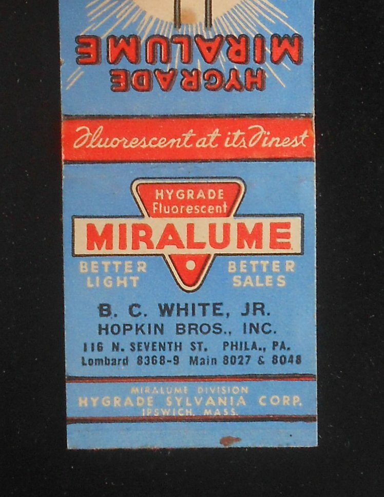 1940s Hygrade Fluorescent Miralume Light Hopkin Bros. Philadelphia Ipswich MA MB