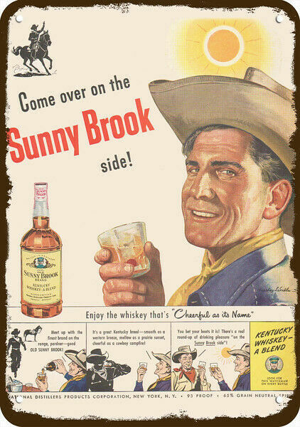 1949 Cowboy drinks SUNNY BROOK Whisky Vintage-Look DECORATIVE REPLICA METAL SIGN