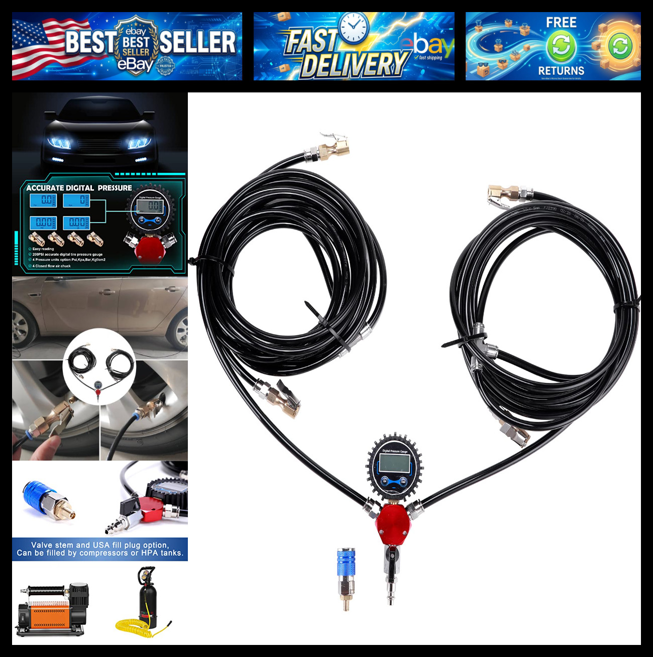 4 Way Tire Inflation Deflation System with 4 Closed Flow Air Chuck Digital Tire