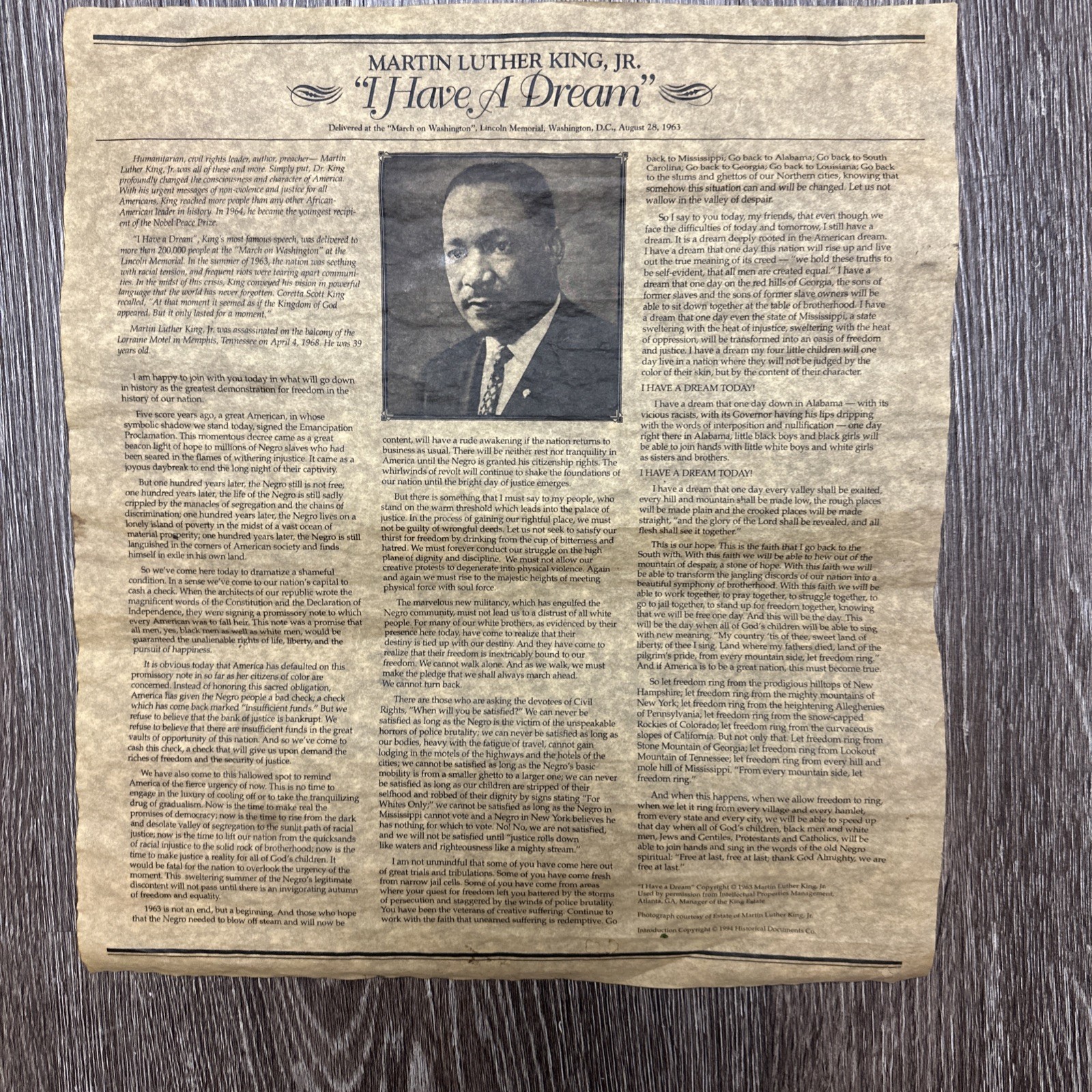 Matther Luther King Jr. I Have A Dream Newspaper 1994 Matther Luther King Jr. I Have A Dream Newspaper 1994